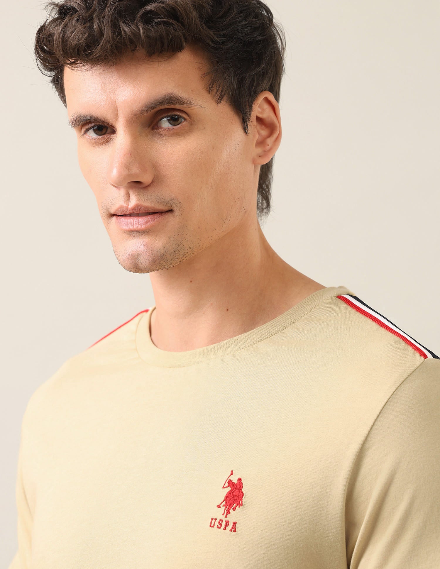 Solid Regular Fit T-Shirt Beige - U.S. Polo Assn. India | Large