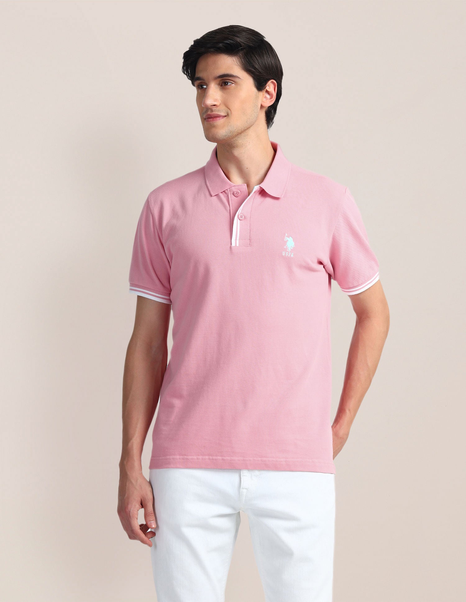 Tipped Placket Slim Polo Shirt Pink - U.S. Polo Assn. India | Large