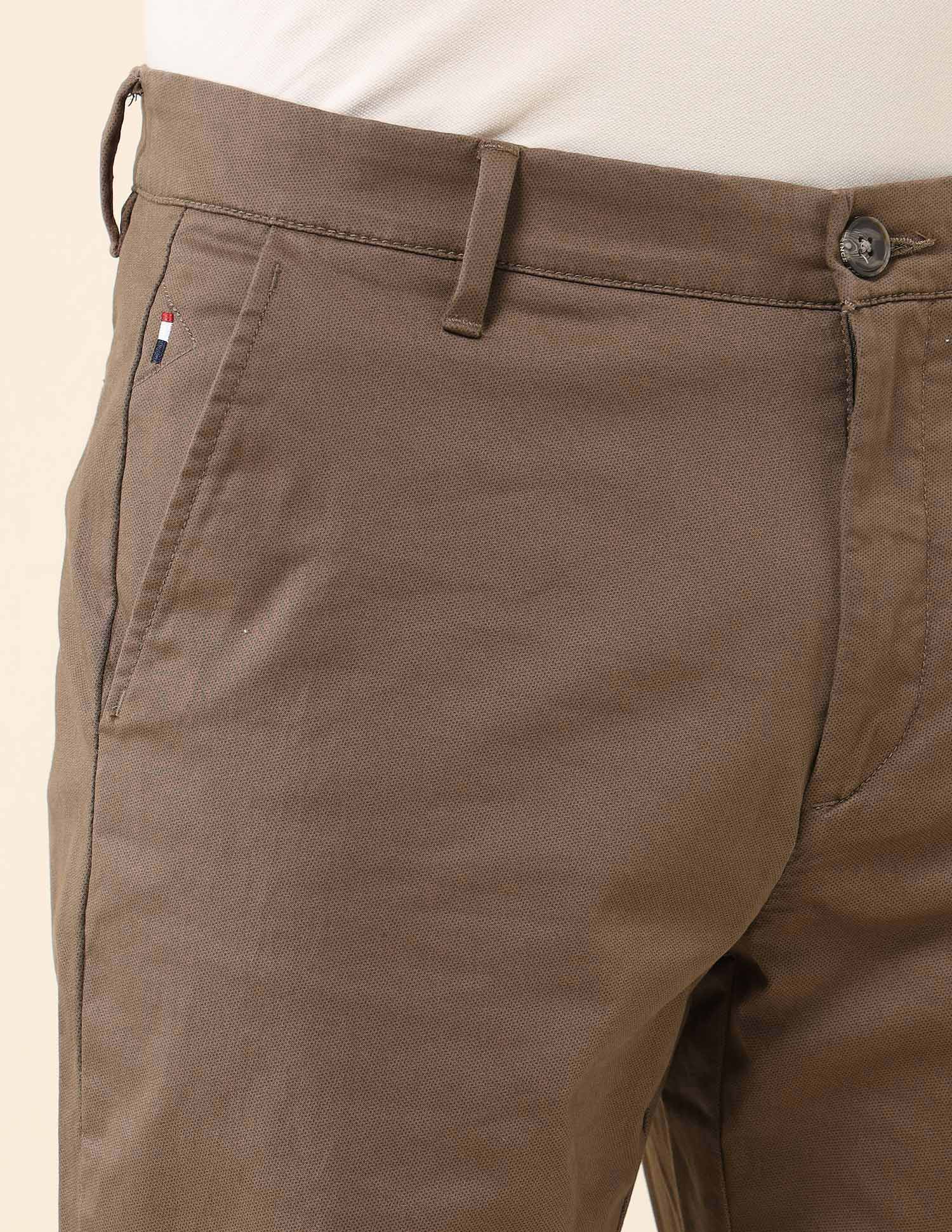 Riley Straight Fit Satin Print Trousers Brown - U.S. Polo Assn. India | Large