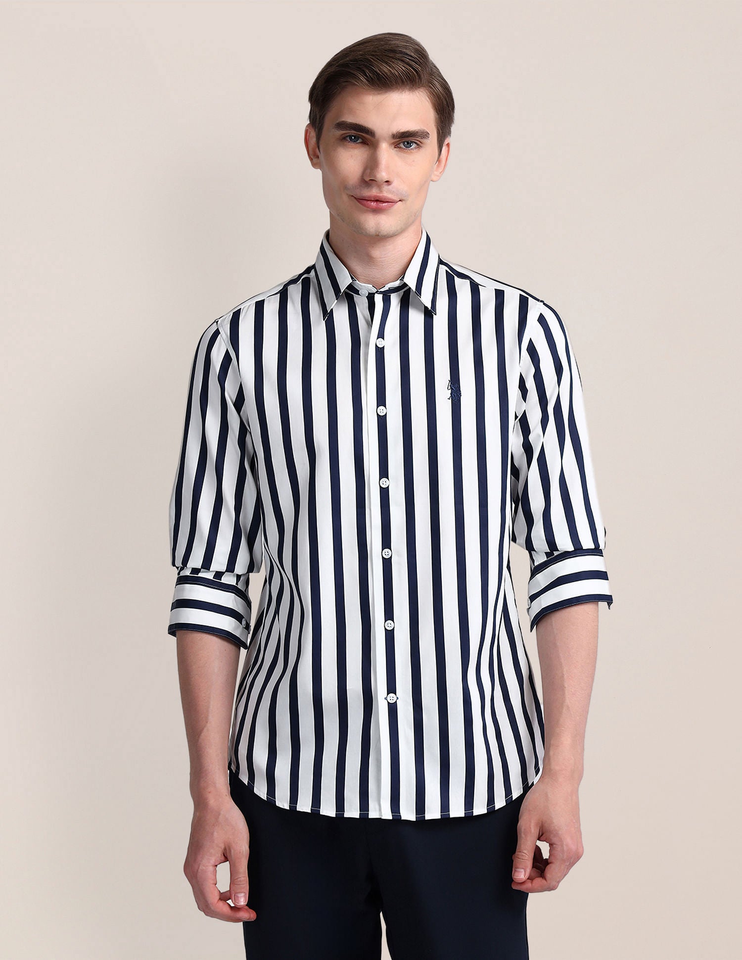 Tailored Fit Vertical Striped Shirt Navy - U.S. POLO ASSN. | Large