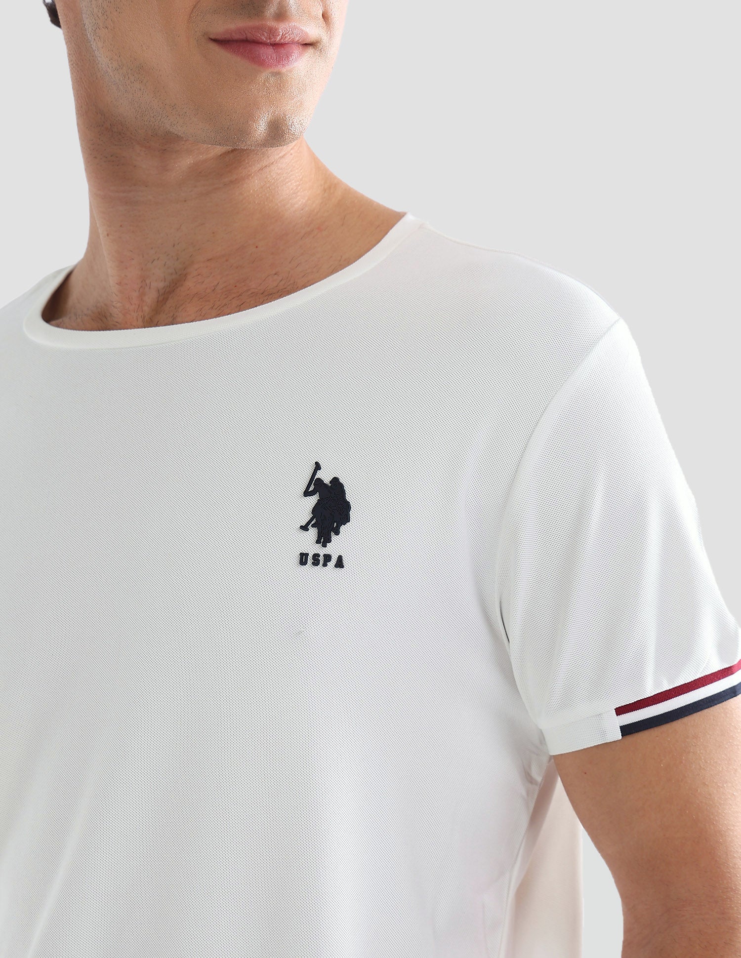 Solid Slim Fit Active T-Shirt Off White - U.S. Polo Assn. India | Large