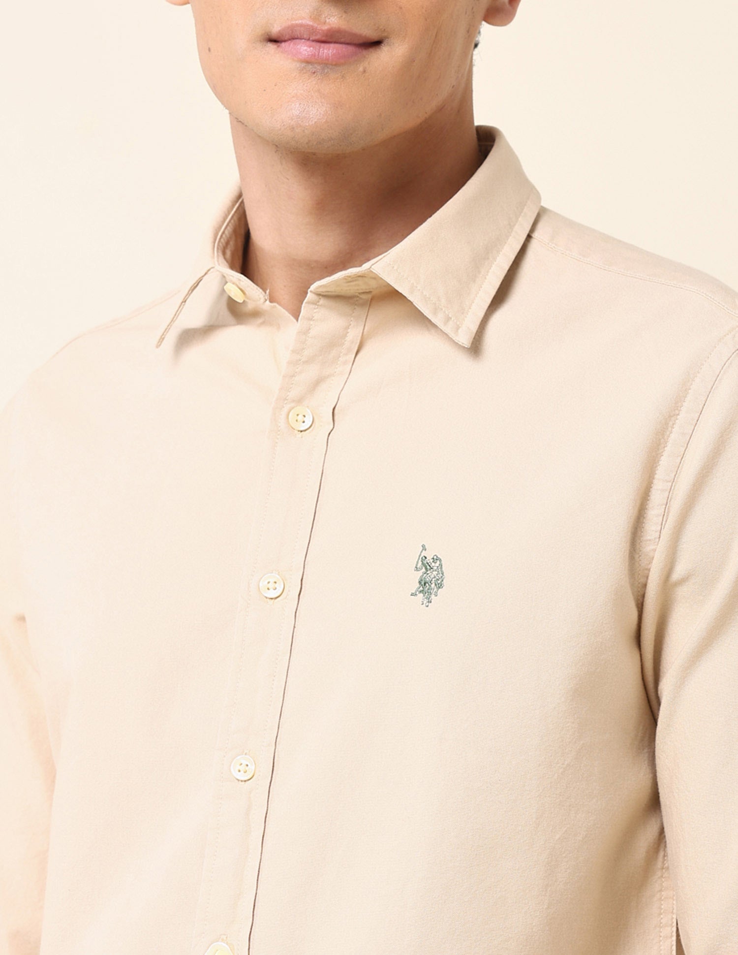 Pure Cotton Tailored Fit Shirt Beige - U.S. Polo Assn. India | Large