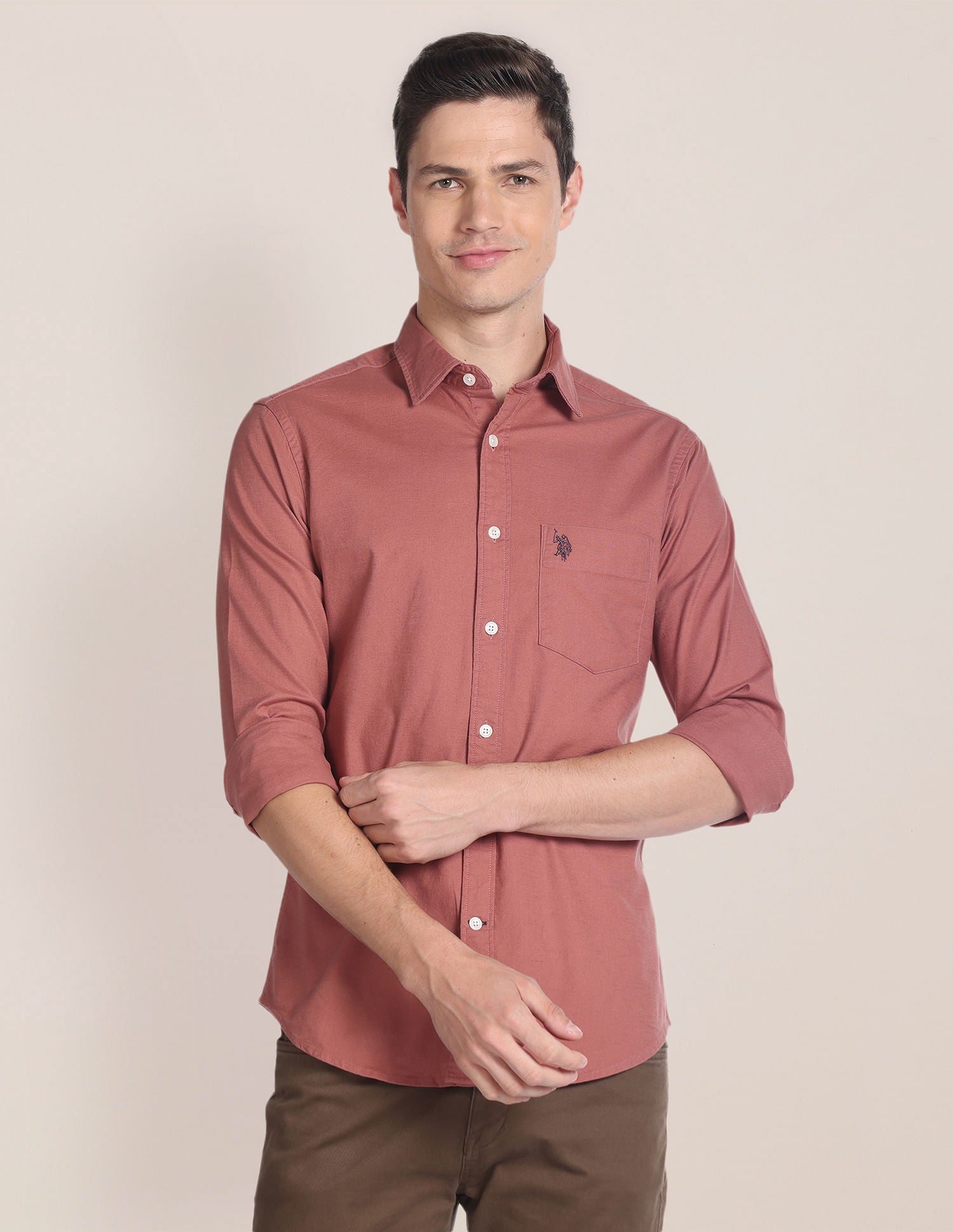 Cutaway Collar Solid Dobby Shirt Rust - U.S. POLO ASSN. | Large