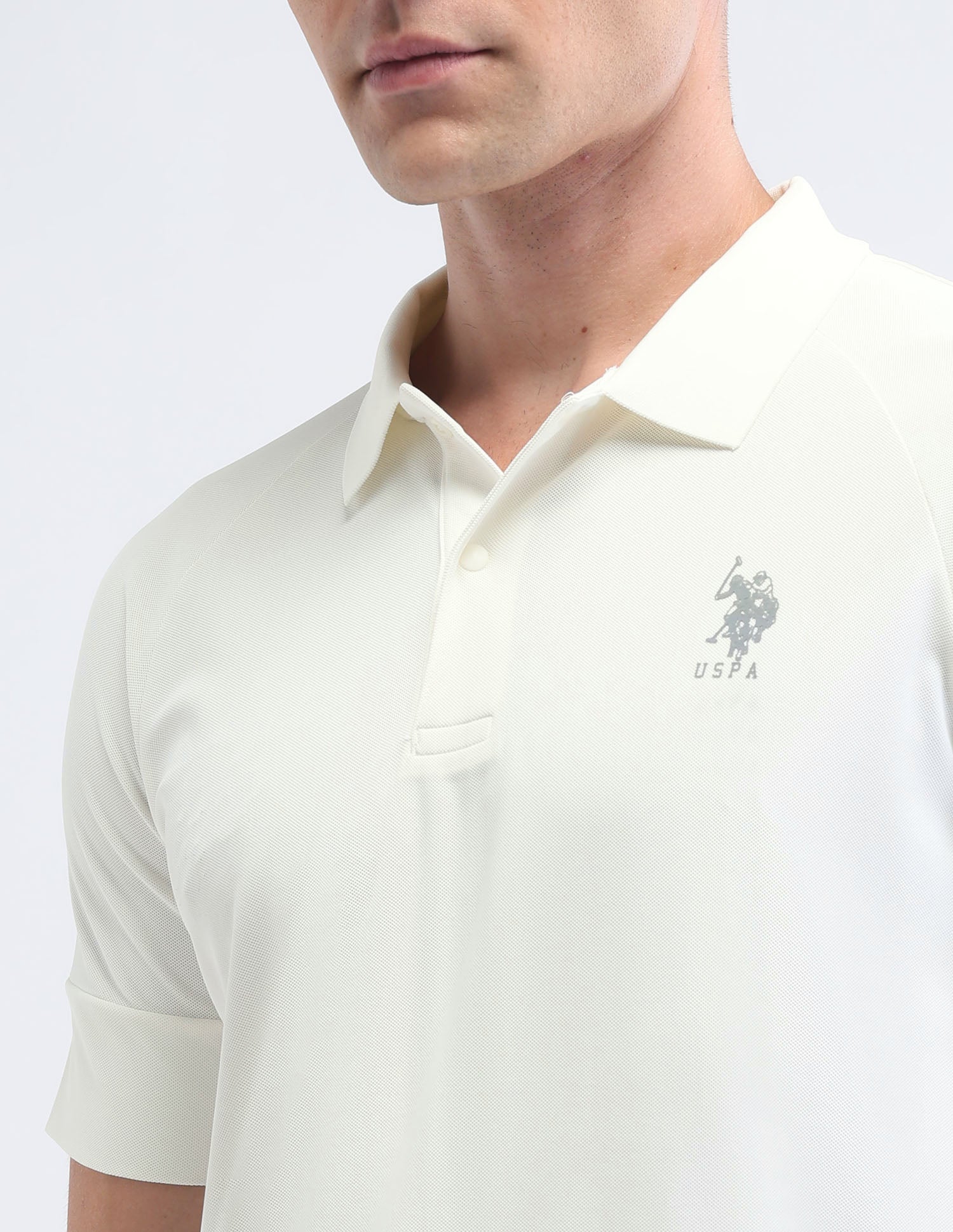 Solid Slim Fit Polo Shirt Off White - U.S. Polo Assn. India | Large