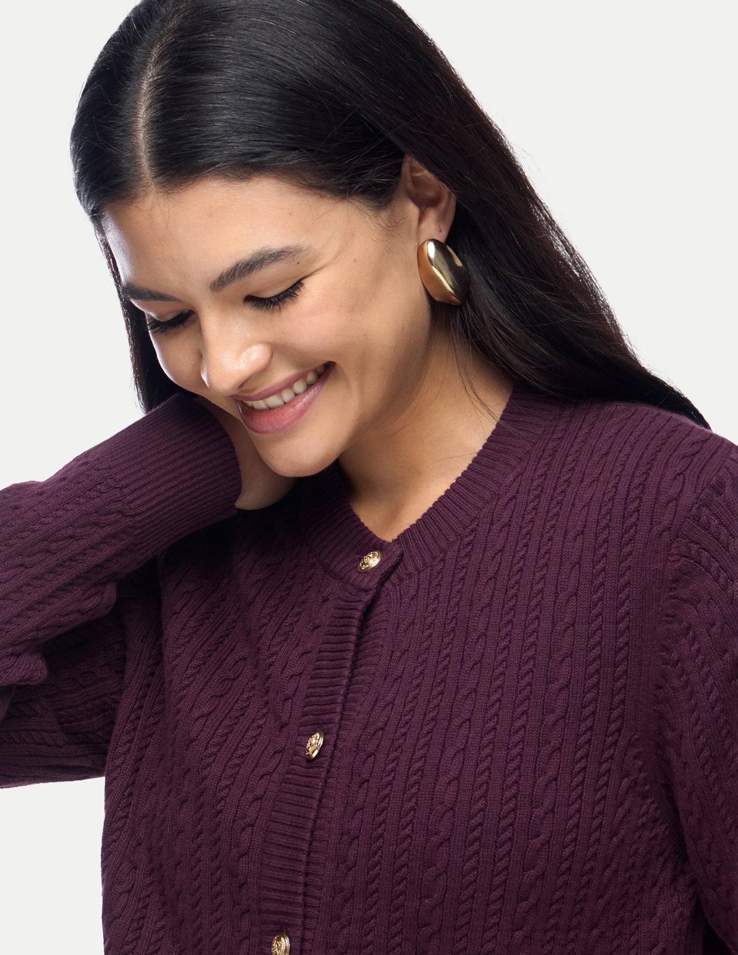 Cable Patterned Knit Sweater With Top Wine - U.S. Polo Assn. India | Large