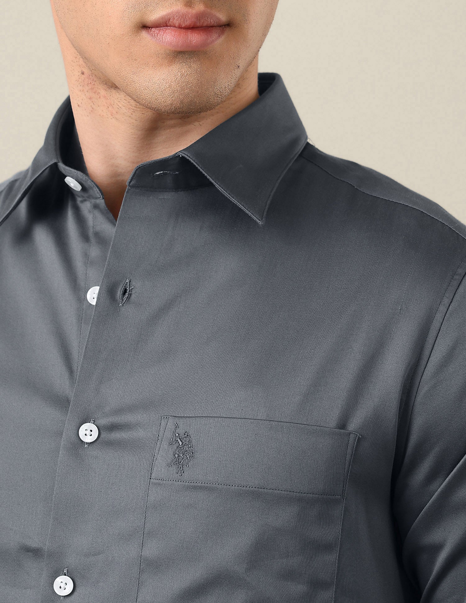 Satin Tailored Fit Shirt Light Grey - U.S. Polo Assn. India | Large