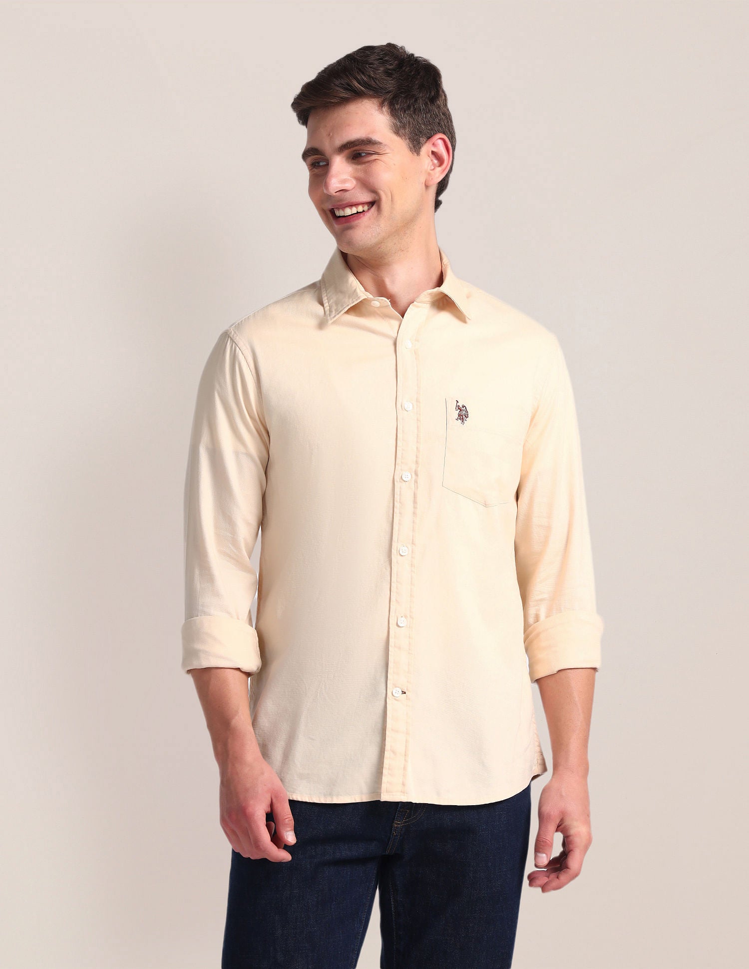 Solid Dobby Shirt Ivory - U.S. Polo Assn. India | Large