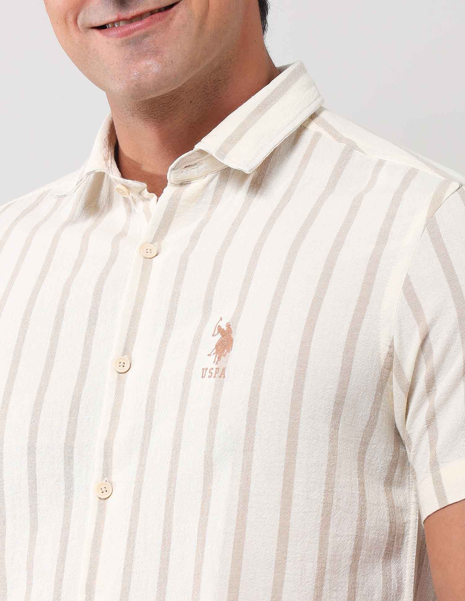 Regular Fit Vertical Striped Shirt Ecru - U.S. Polo Assn. India | Large
