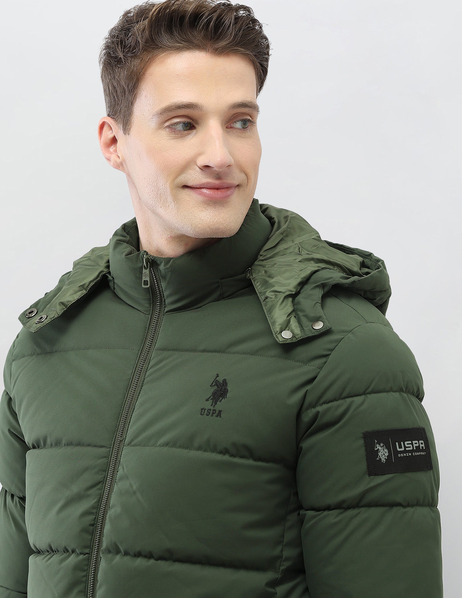 Detachable Hood Puffer Jacket Olive - U.S. Polo Assn. India | Large