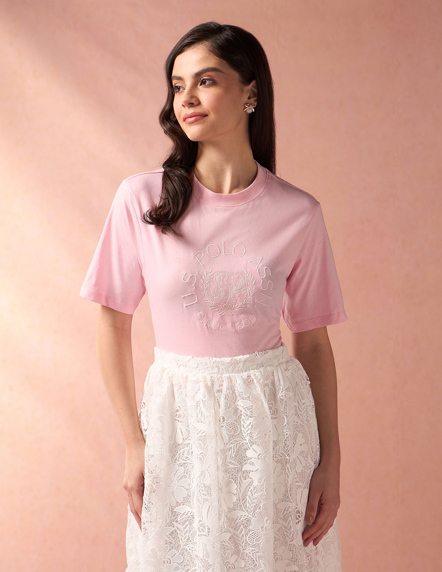 Embroidered Logo Boxy T-Shirt Light Pink - U.S. POLO ASSN. | Large