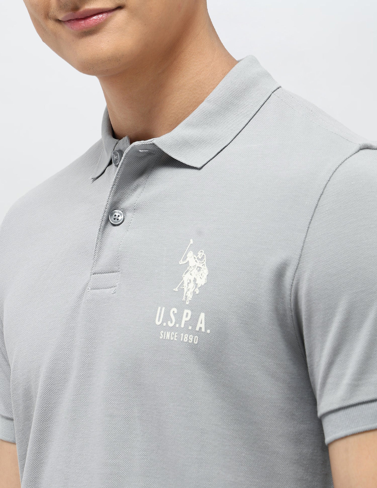 Pure Cotton Muscle Fit Polo Shirt Light Grey - U.S. Polo Assn. India | Large