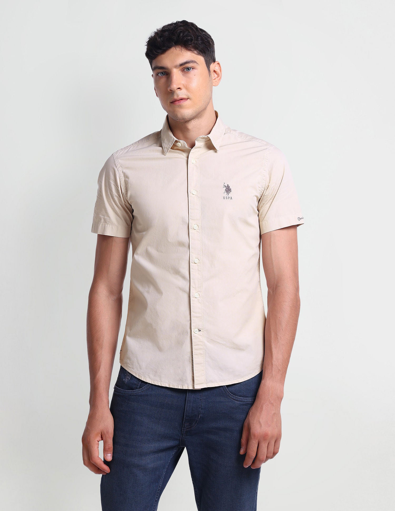 Short Sleeve Cotton Shirt Beige - U.S. Polo Assn. India | Large