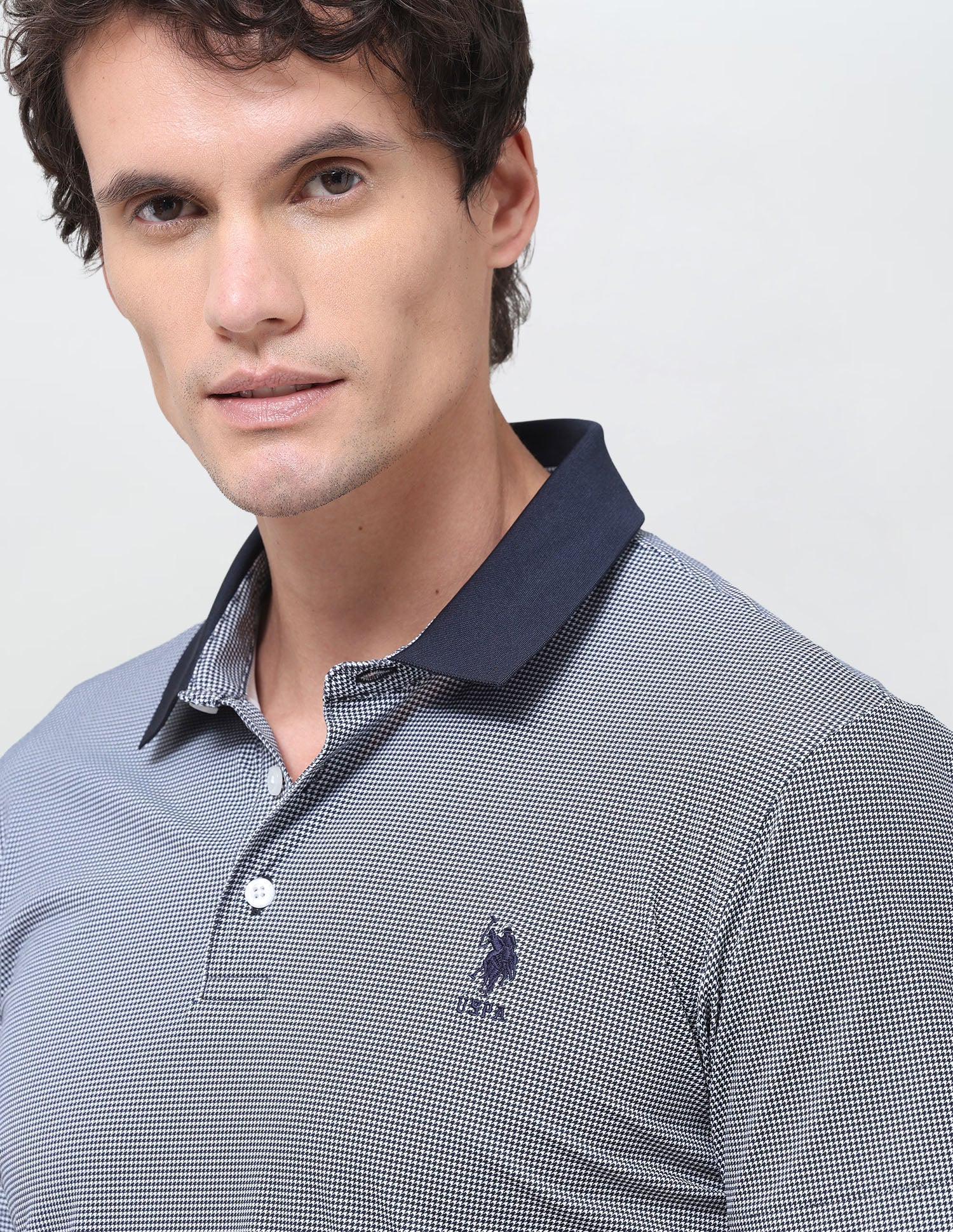Houndstooth Slim Fit Polo Shirt Navy - U.S. Polo Assn. India | Large