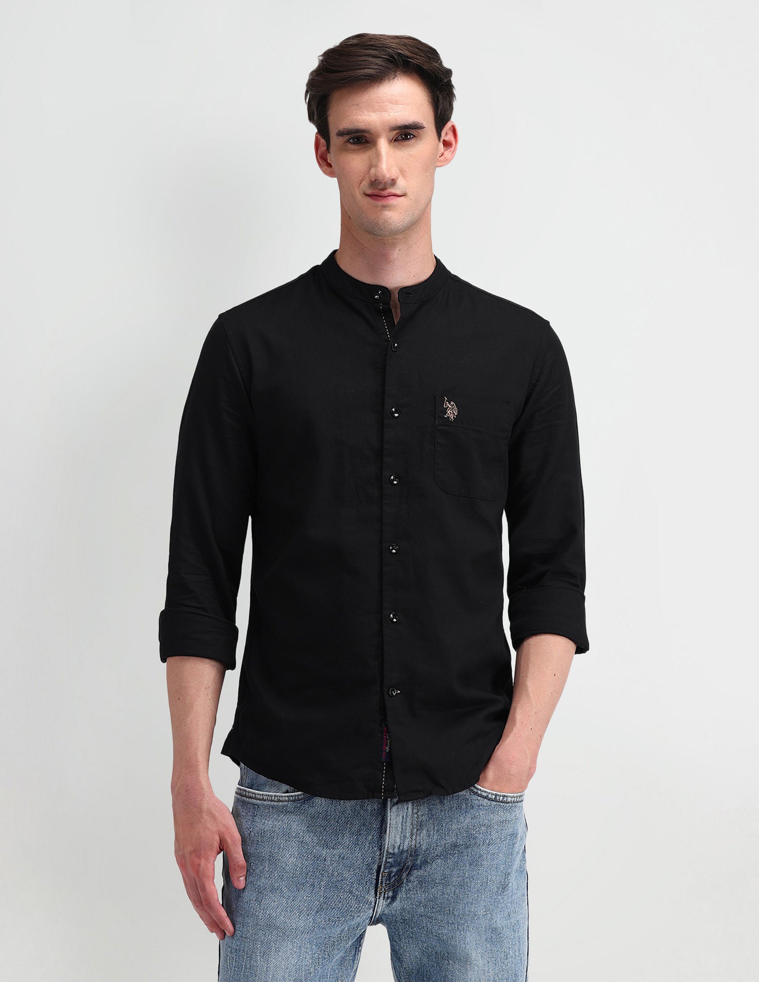 Slim Fit Solid Shirt Black - U.S. Polo Assn. India | Large