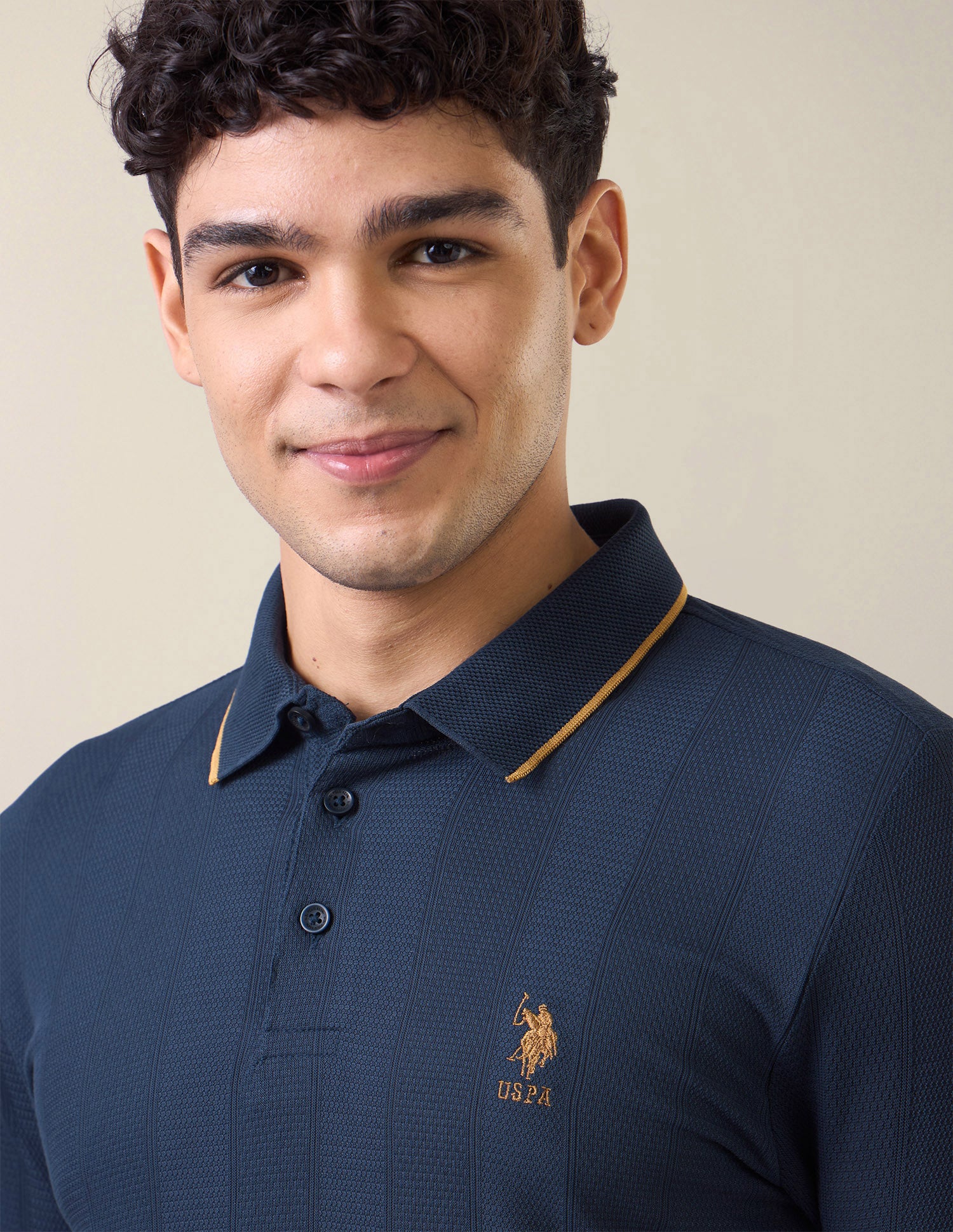 Self Design Vertical Striped Slim Fit Polo Shirt Dark Blue - U.S. Polo Assn. India | Large