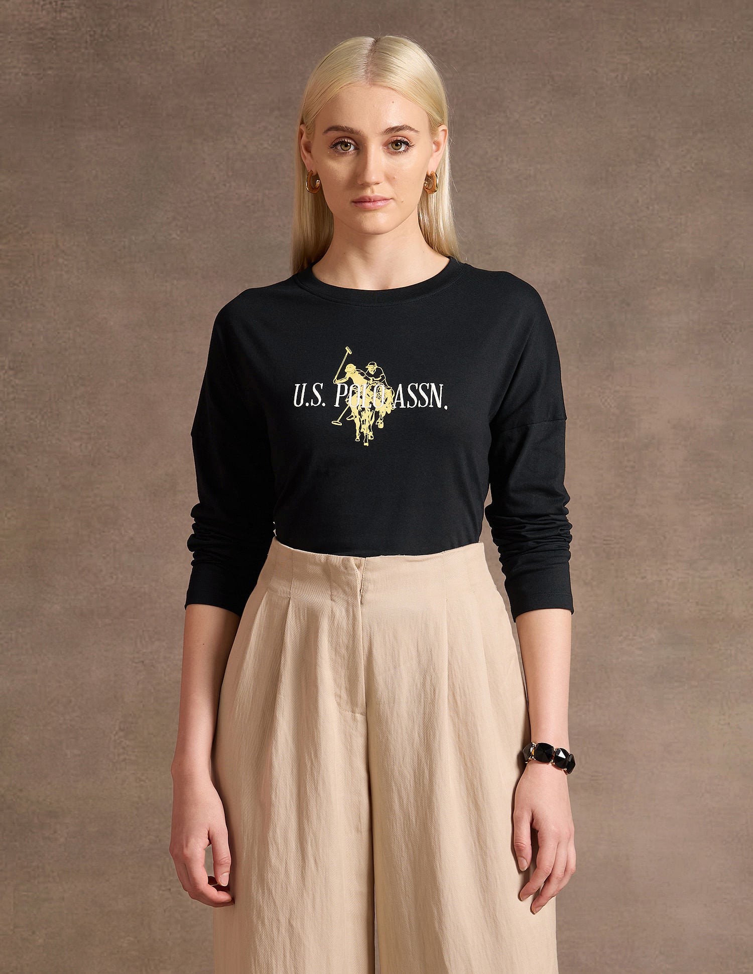 Drop Shoulder Embroidered Cotton T-Shirt Black - U.S. POLO ASSN. | Large