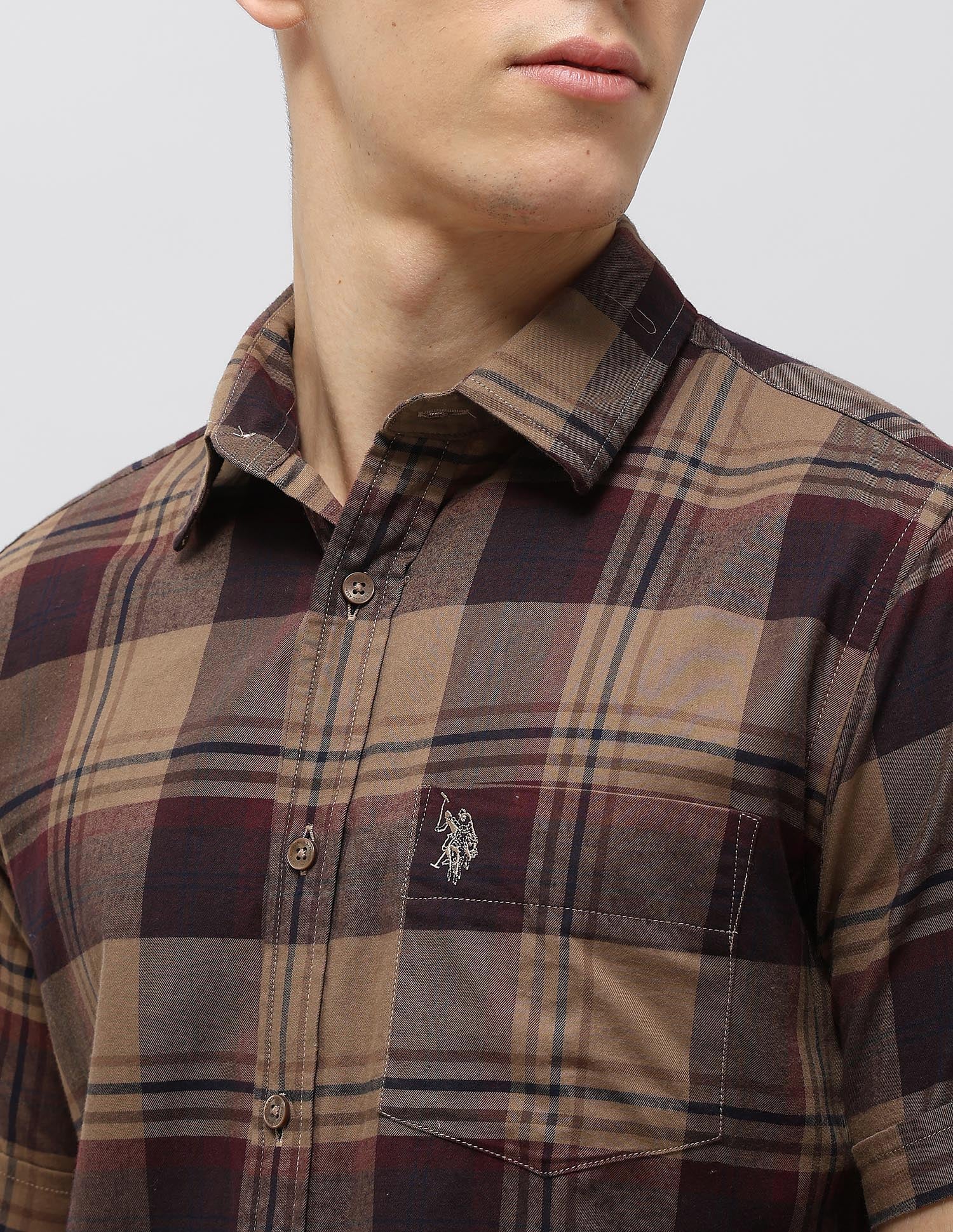 Tartan Checked Twill Shirt Brown - U.S. POLO ASSN. | Large