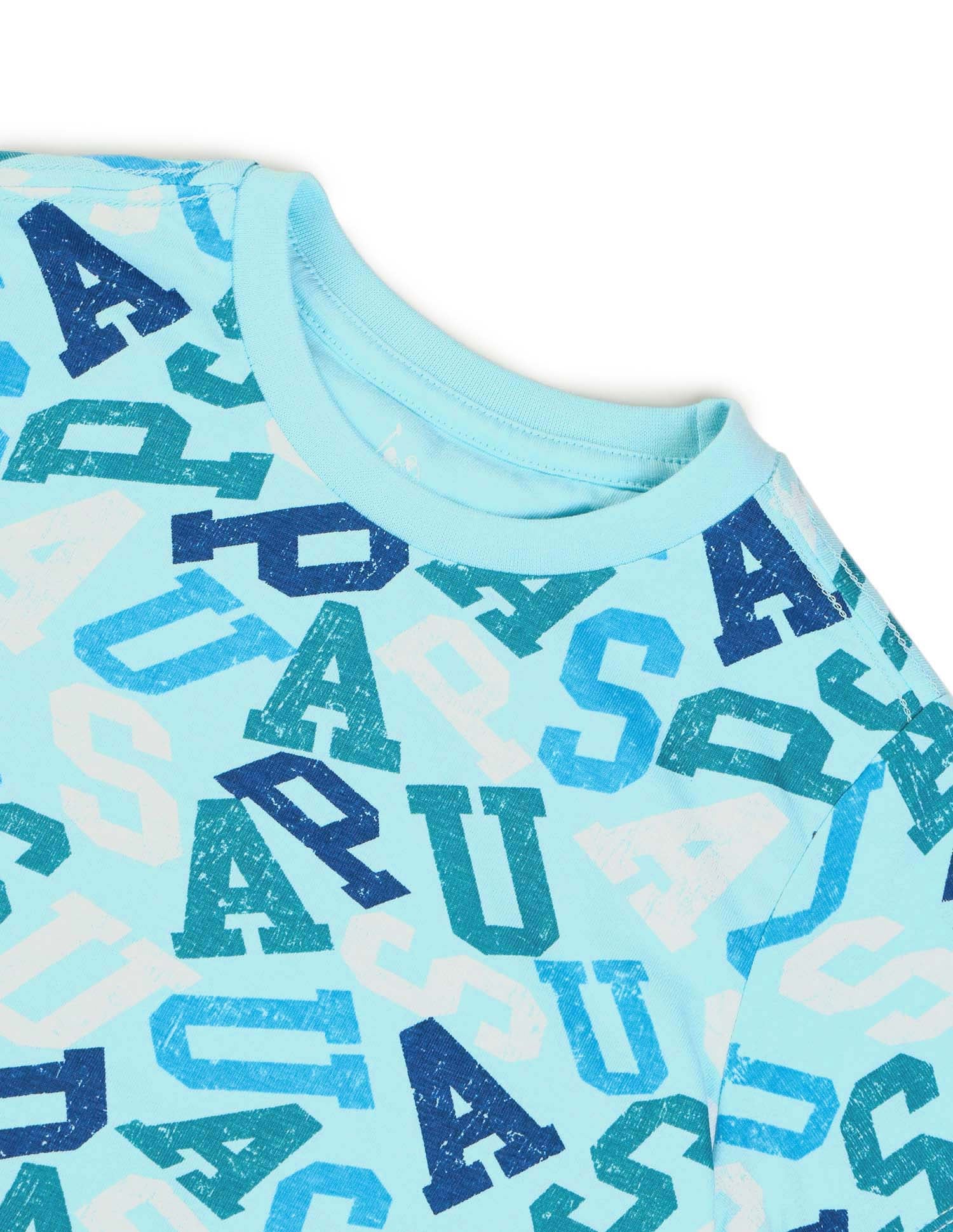 Boys Brand Printed Regular Fit T-Shirt Light Blue - U.S. POLO ASSN. | Large