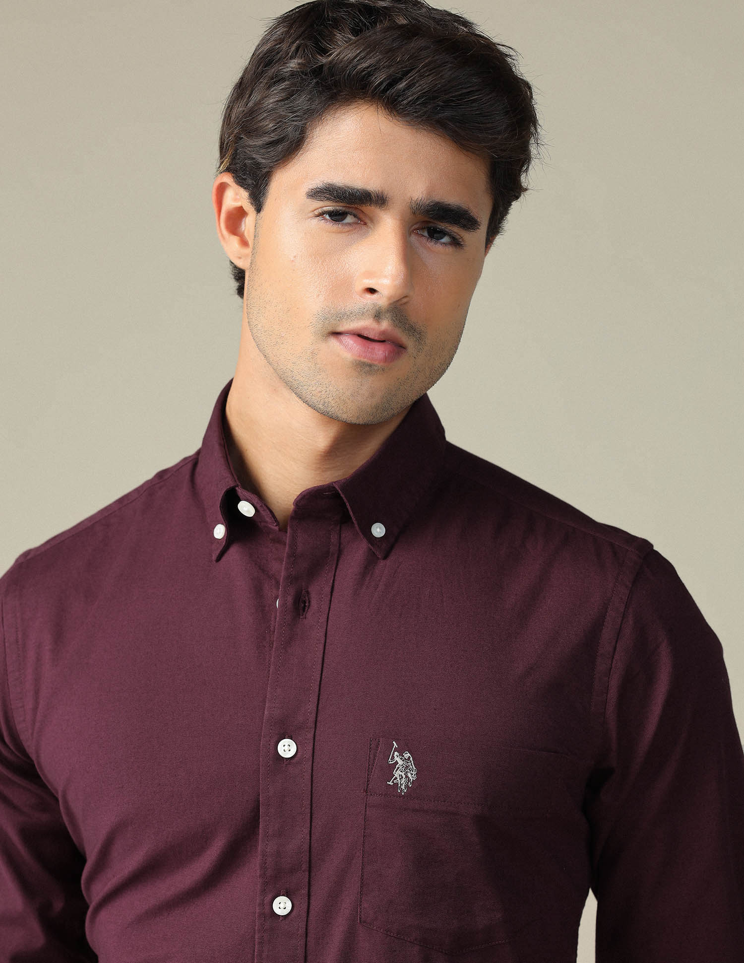 Tailored Fit Dobby Button Down Shirt Maroon - U.S. POLO ASSN. | Large