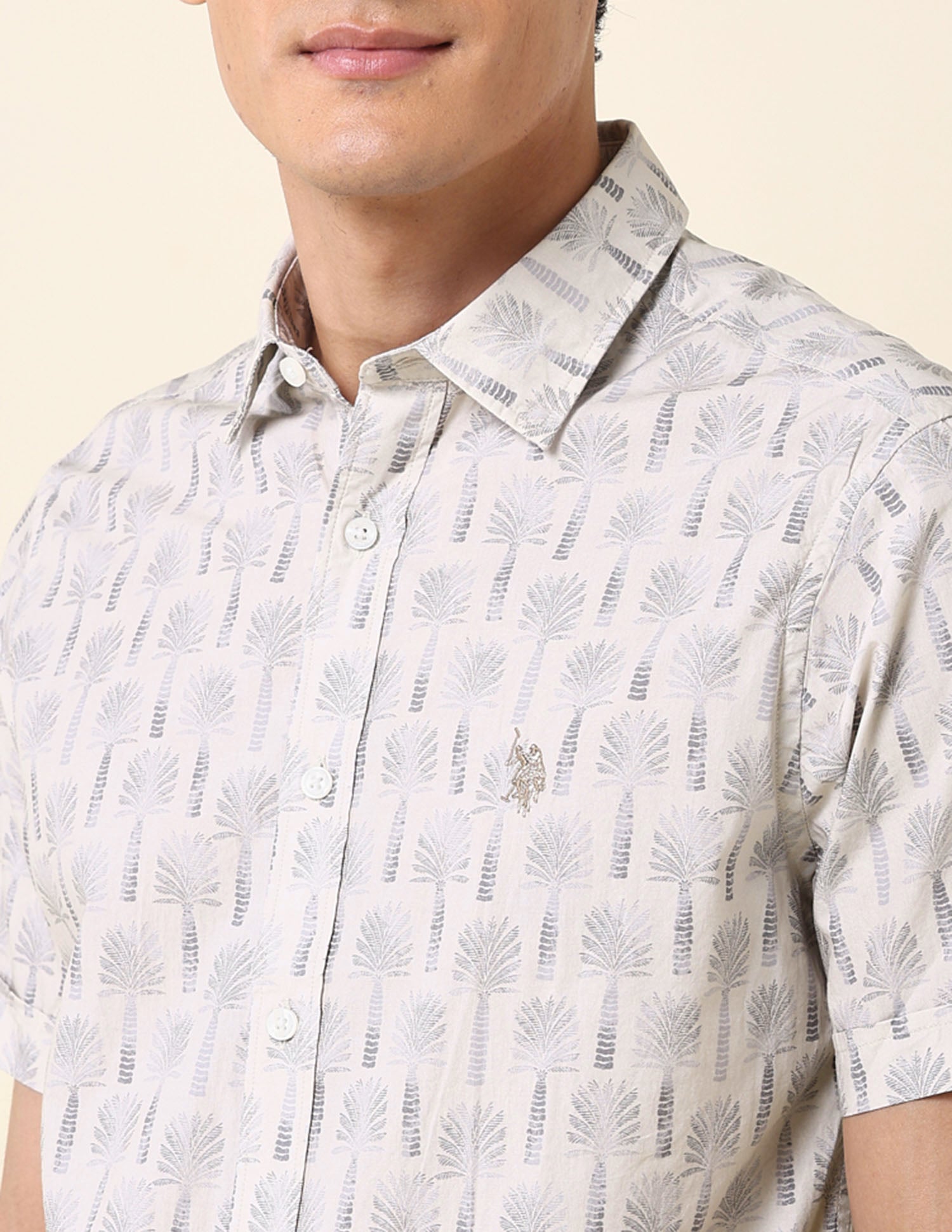 Tropical Printed Tailored Fit Shirt Khaki - U.S. Polo Assn. India | Large