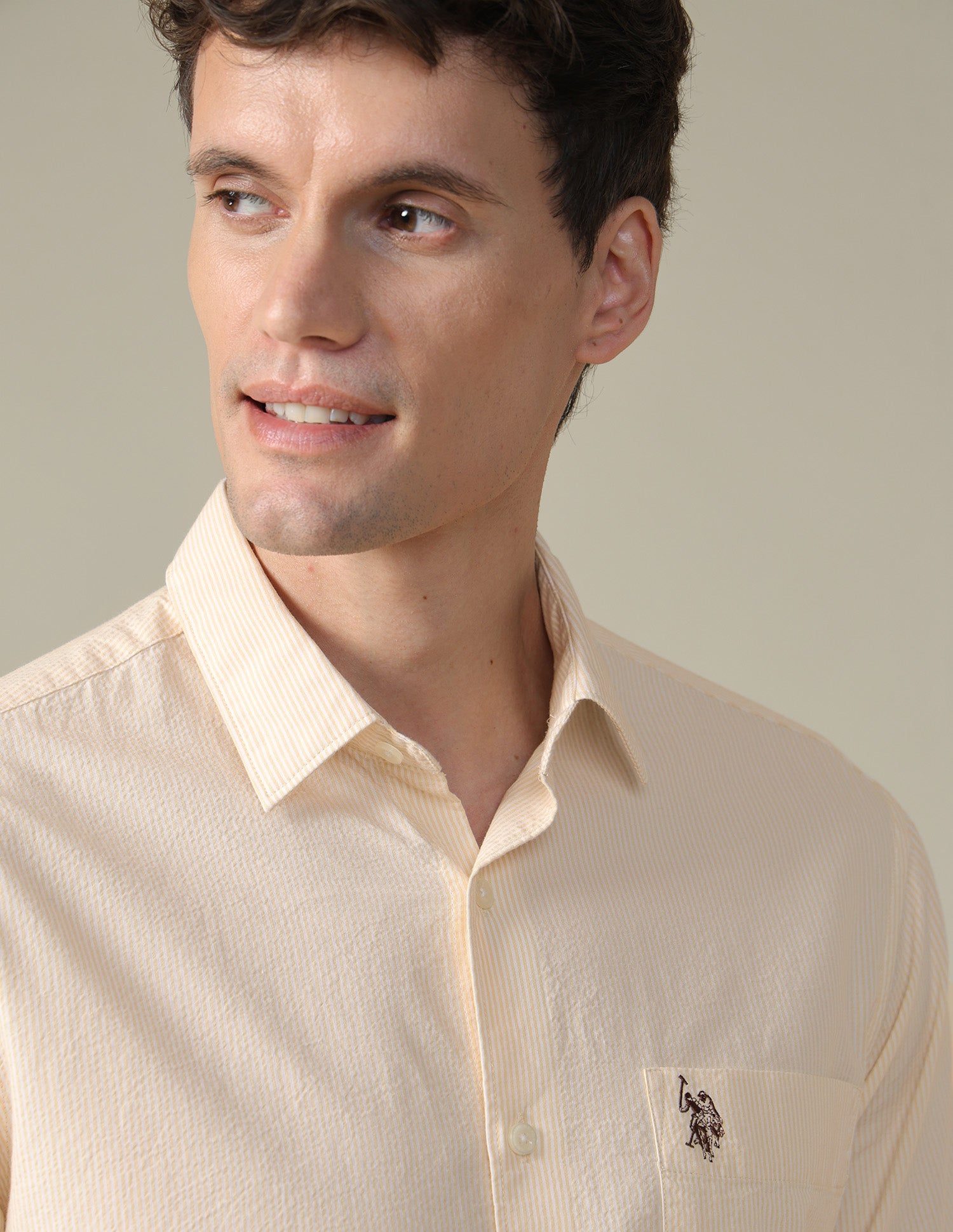 Vertical Striped Seersucker Shirt Light Yellow - U.S. Polo Assn. India | Large
