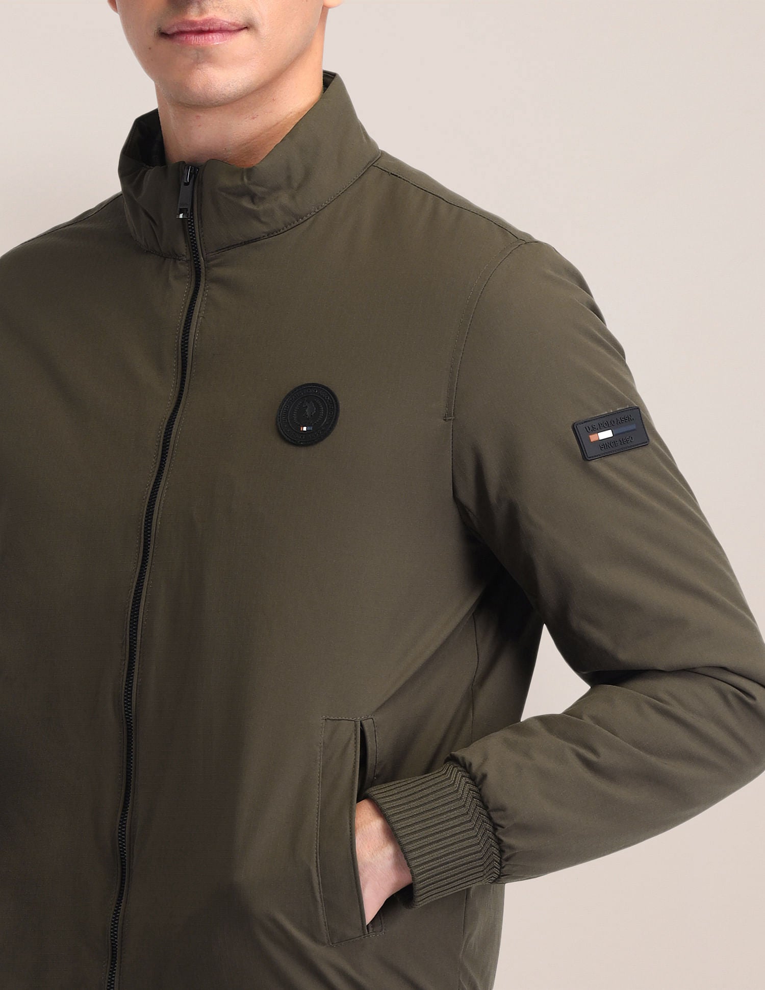 Regular Fit Solid Casual Jacket Dark Olive - U.S. Polo Assn. India | Large