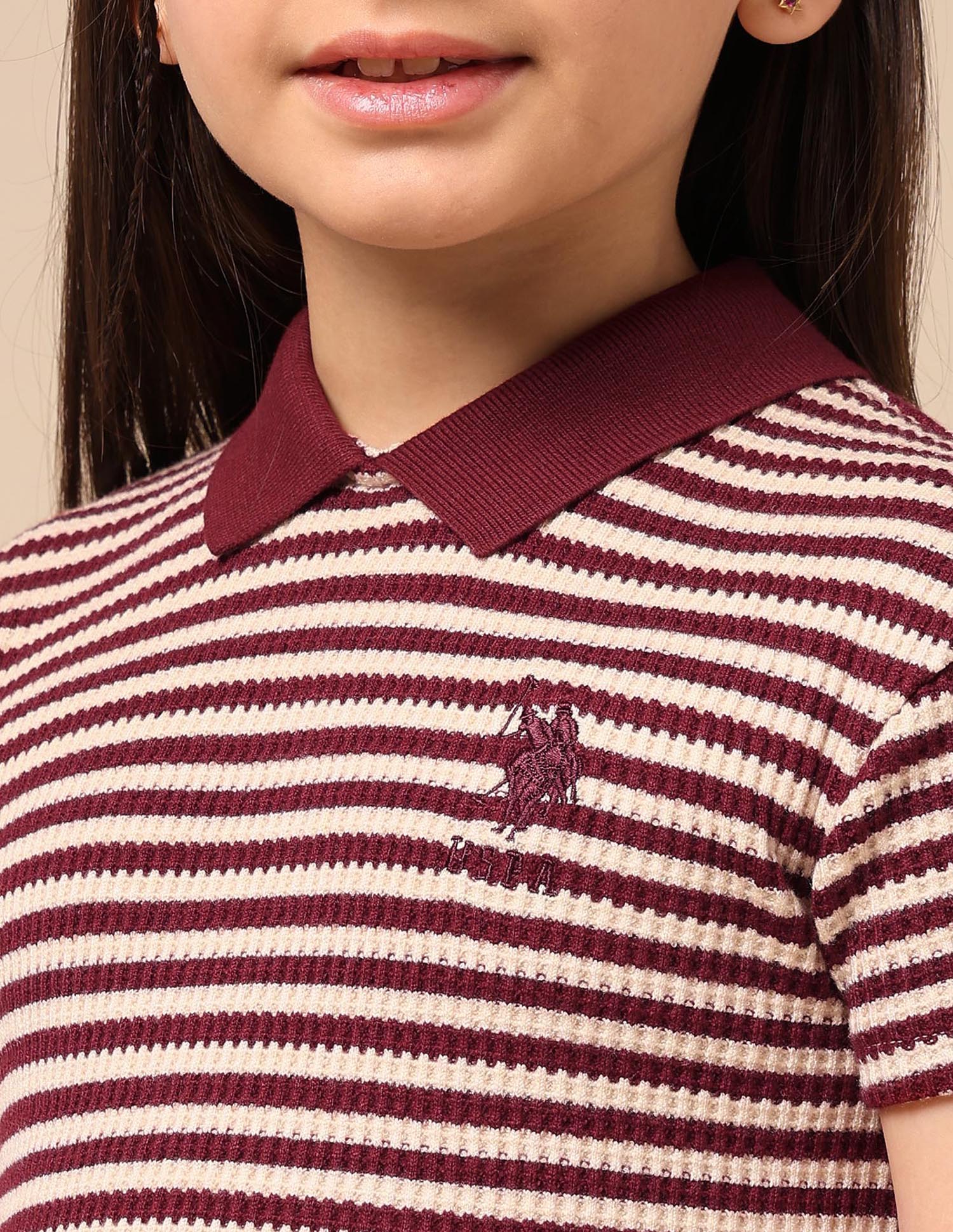 Girls Horizontal Striped Fit And Flare Dress Burgundy - U.S. POLO ASSN. | Large