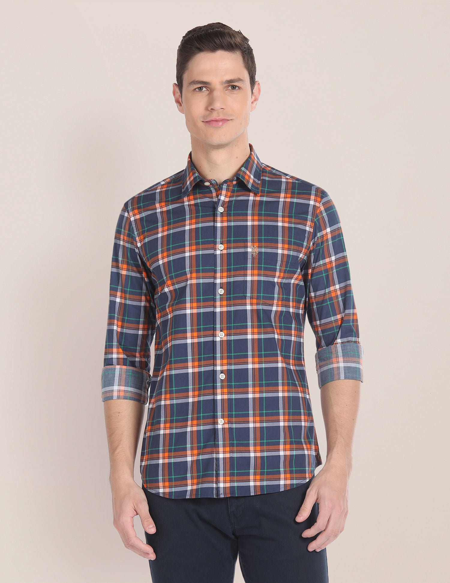 Cutaway Collar Tartan Check Shirt Navy - U.S. Polo Assn. India | Large