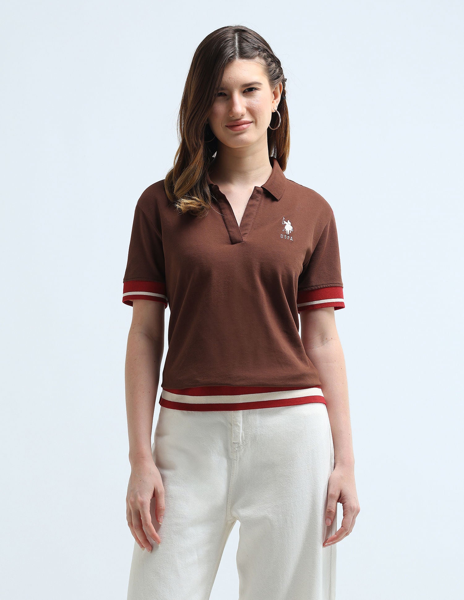 Boxy Fit Tipped Polo Shirt Brown - U.S. POLO ASSN. | Large