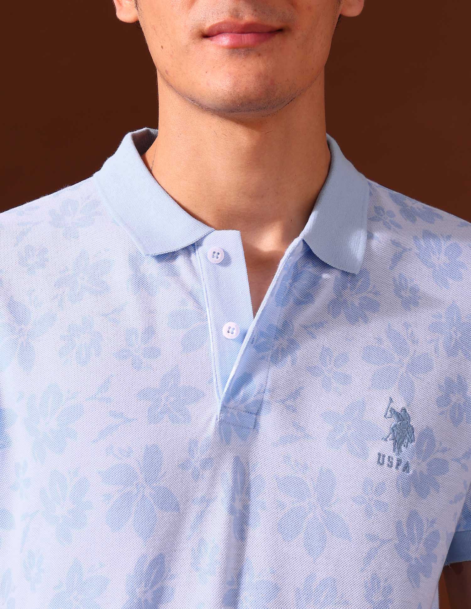 Floral Printed Work and Wander Polo Shirt Light Blue - U.S. Polo Assn. India | Large