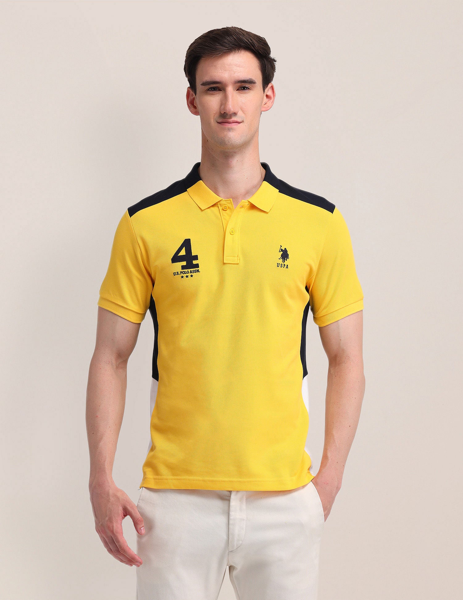 Colour Blocked Slim Fit Polo Shirt Yellow - U.S. Polo Assn. India | Large