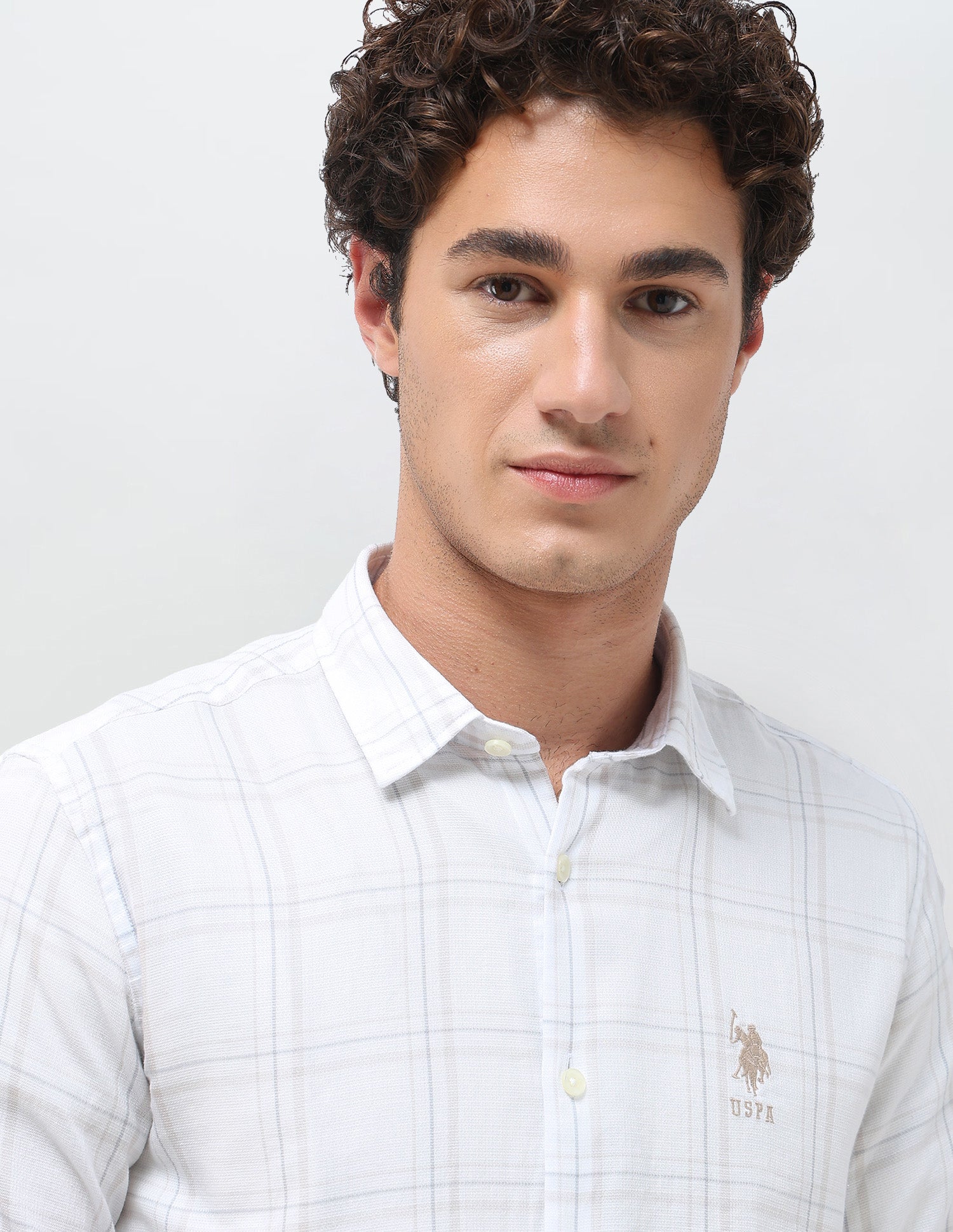 Grid Tattersall Checked Regular Fit Shirt Ecru - U.S. Polo Assn. India | Large