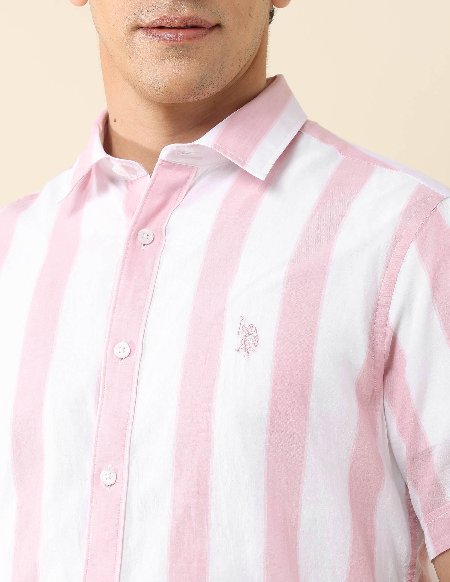 Vertical Striped Poplin Shirt Light Pink - U.S. Polo Assn. India | Large