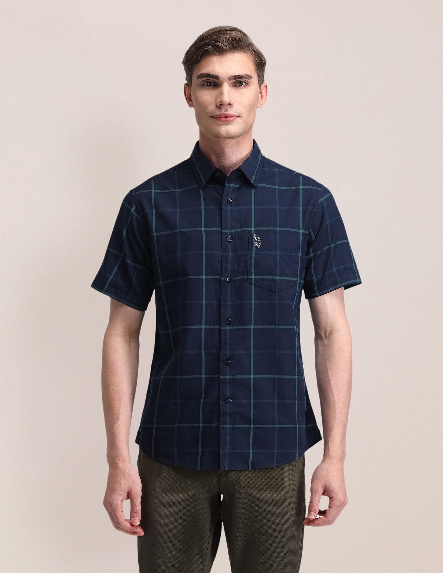 Windowpane Checked Tailored Fit Shirt Navy - U.S. Polo Assn. India | Large