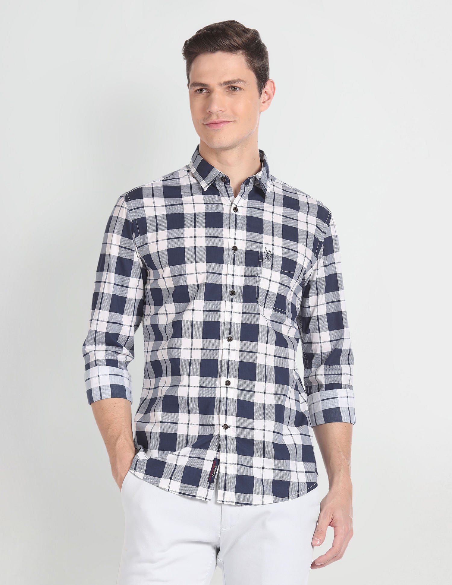 Tartan Check Cotton Shirt Navy - U.S. Polo Assn. India | Large