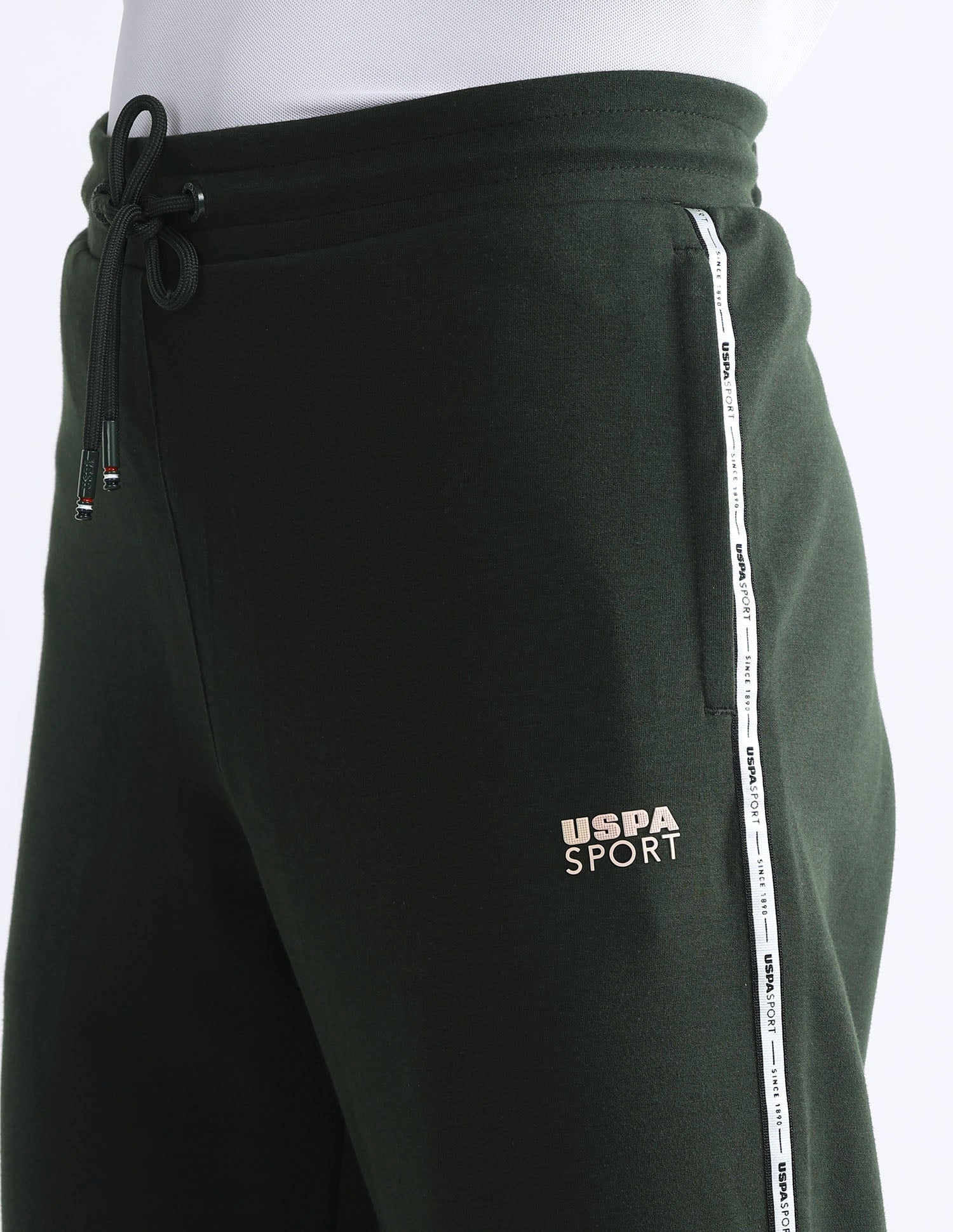 Slim Fit Solid Active Track Pants Olive - U.S. Polo Assn. India | Large