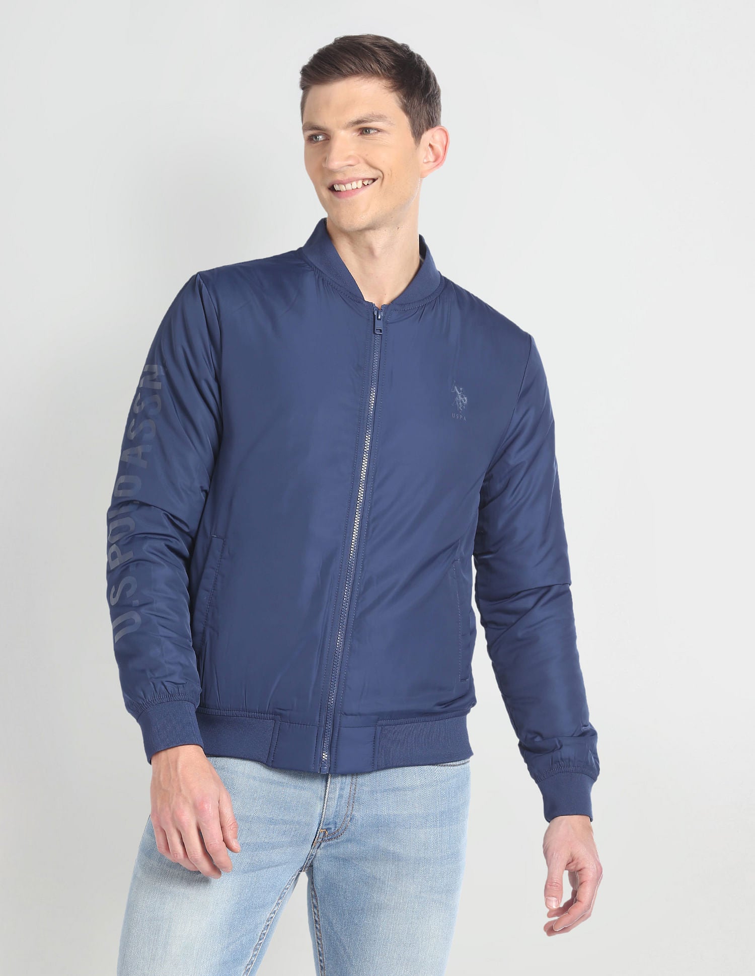 High Neck Long Sleeve Bomber Jacket Blue - U.S. POLO ASSN. | Large