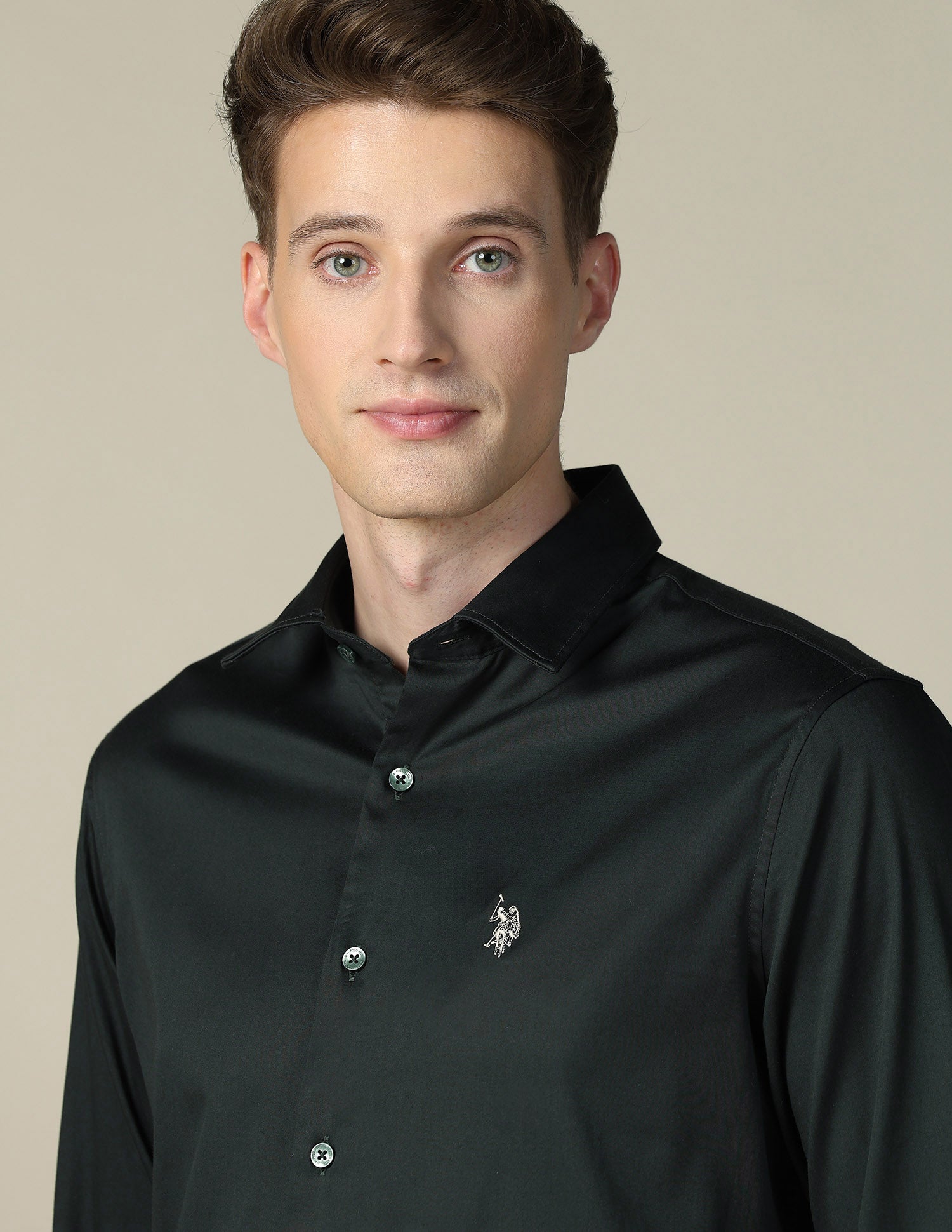 Tailored Fit Satin Shirt Olive - U.S. POLO ASSN. | Large