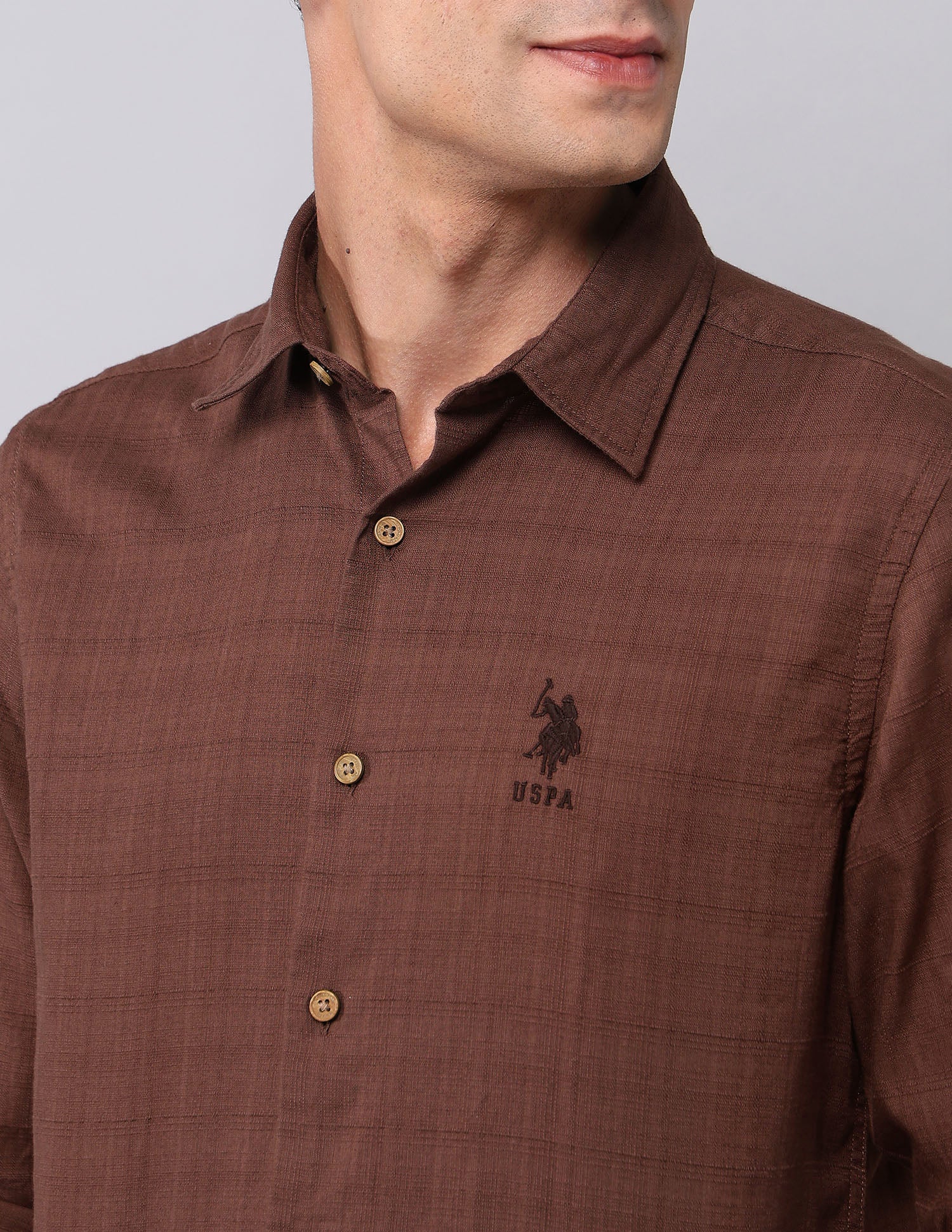 Pure Cotton Textured Shirt Burgundy - U.S. Polo Assn. India | Large