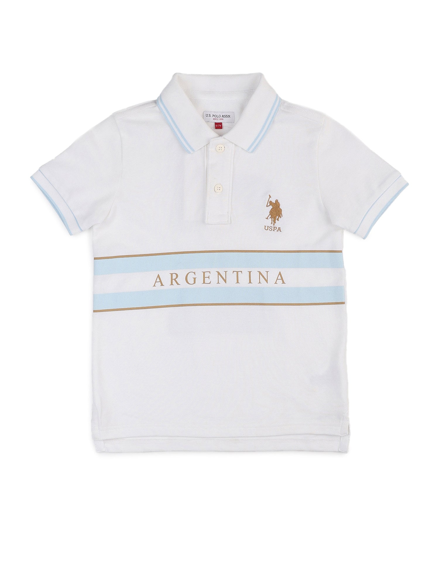 Boys Typographic Pure Cotton Polo Shirt White - U.S. POLO ASSN. | Large