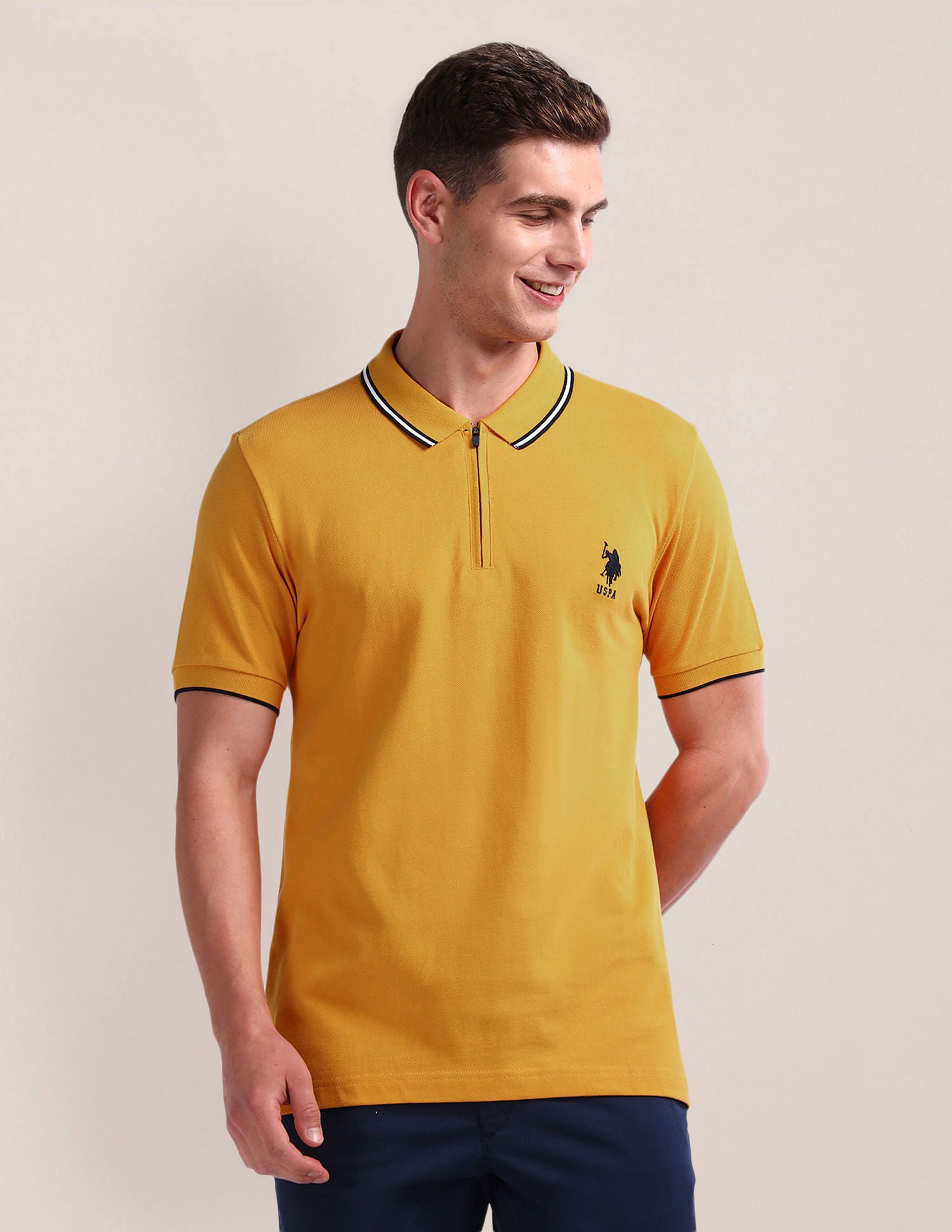 Solid Slim Fit Polo Shirt Mustard - U.S. Polo Assn. India | Large
