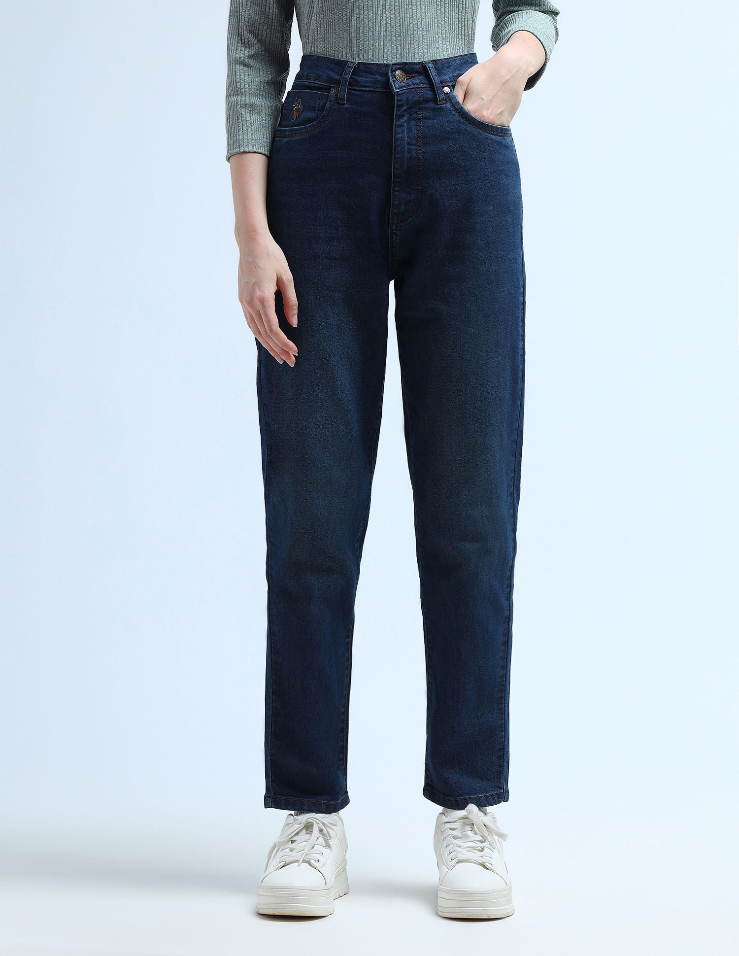 High Rise Mom Fit Jeans Dark Blue - U.S. Polo Assn. India | Large