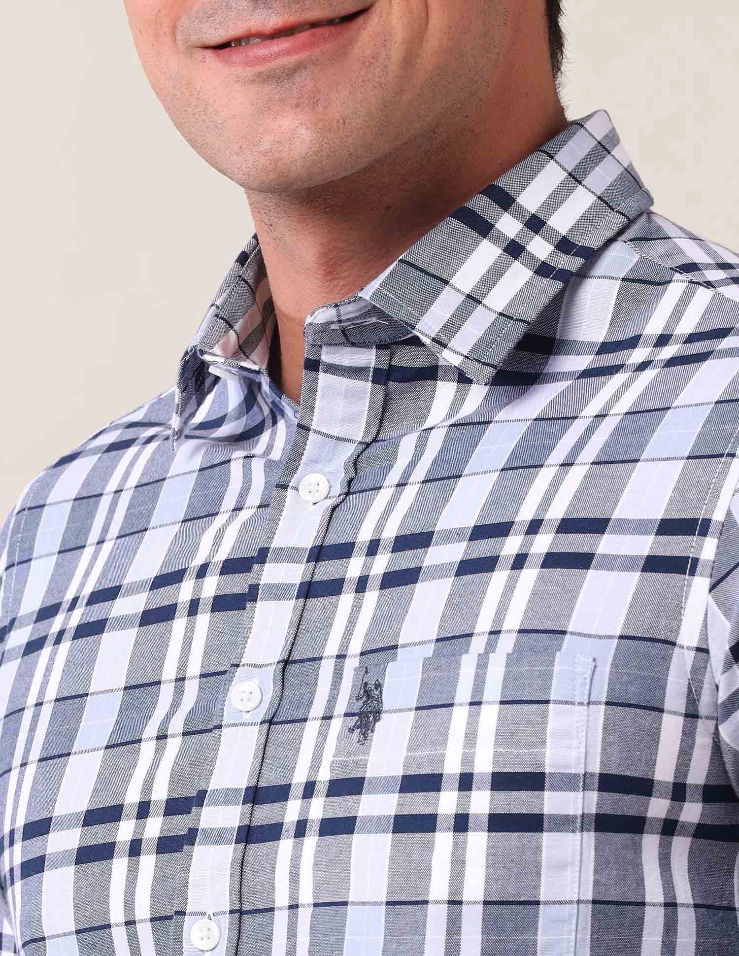 Plaid Checked Tailored Fit Shirt Navy - U.S. Polo Assn. India | Large