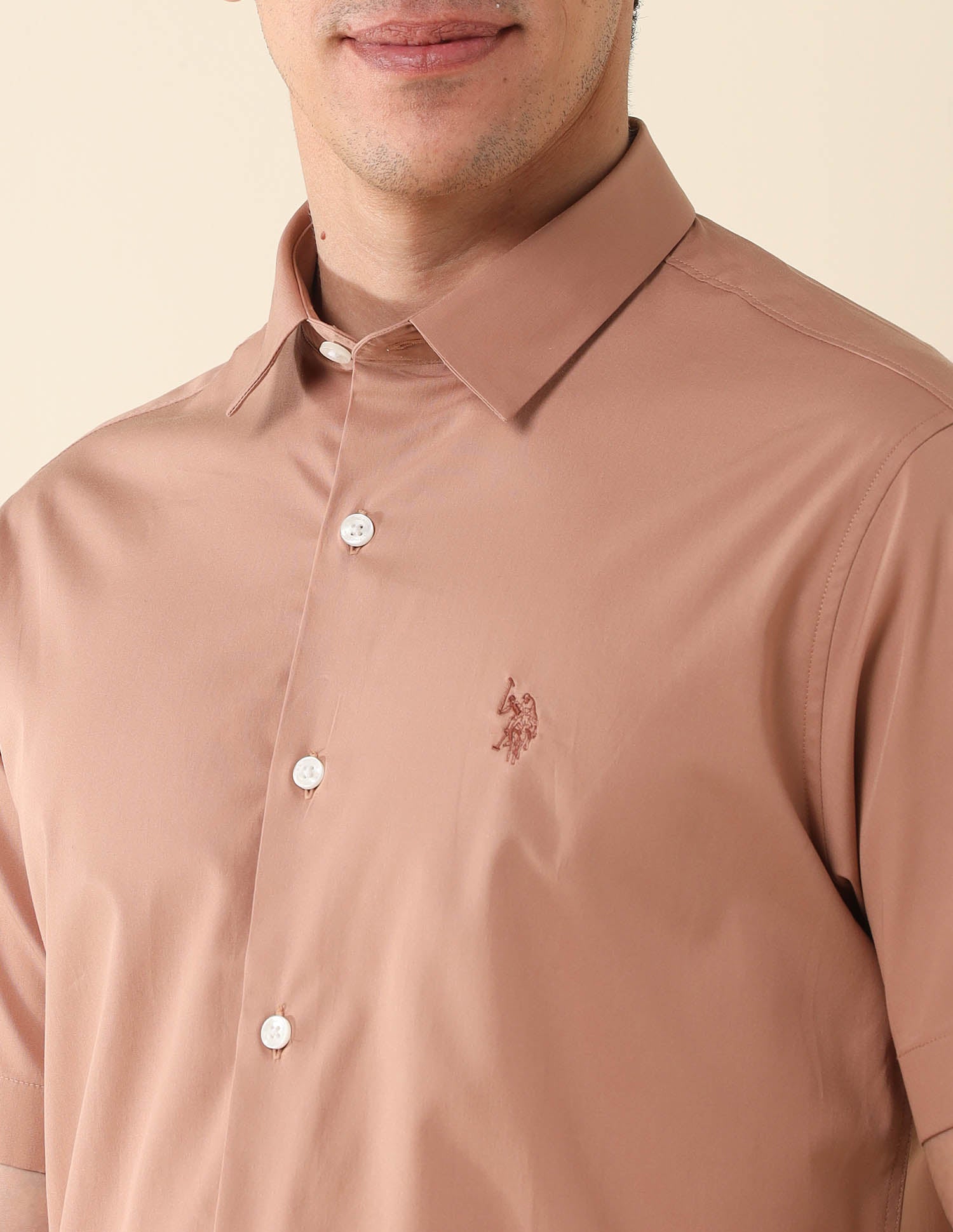Solid Tailored Fit Formal Shirt Mauve - U.S. Polo Assn. India | Large