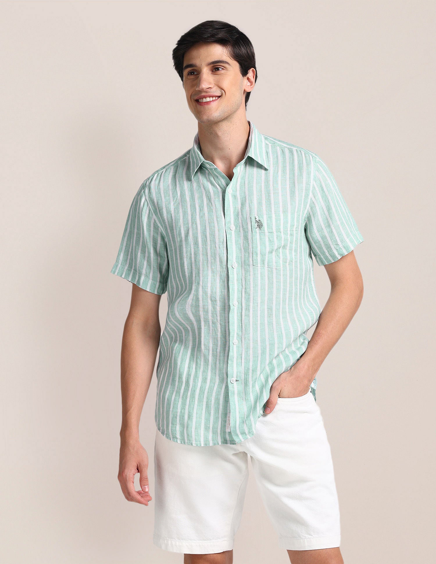 Vertical Stripe Tailored Fit Shirt Green - U.S. Polo Assn. India | Large