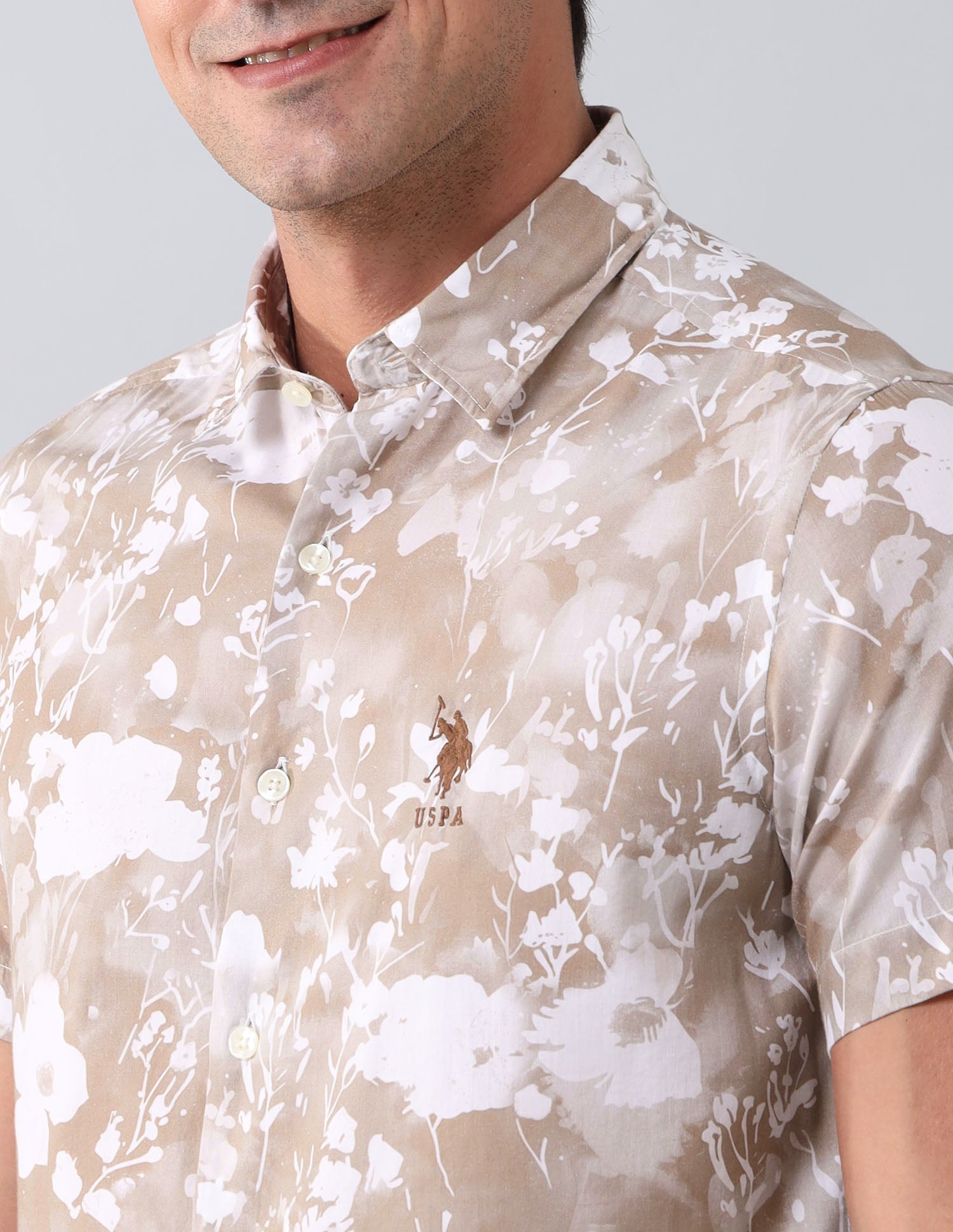 Floral Printed Regular Shirt Light Khaki - U.S. Polo Assn. India | Large