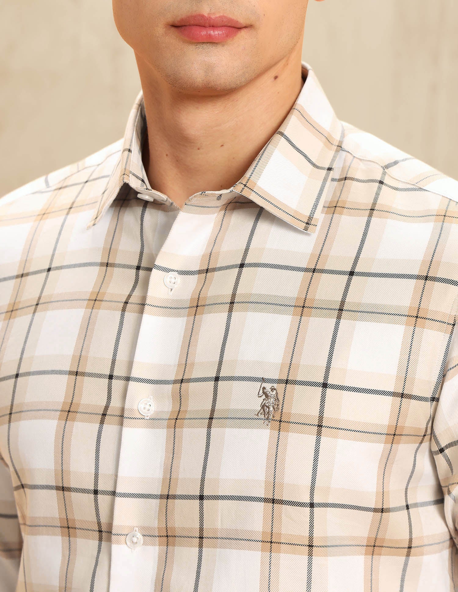 Twill Tailored Fit Shirt Beige - U.S. POLO ASSN. | Large