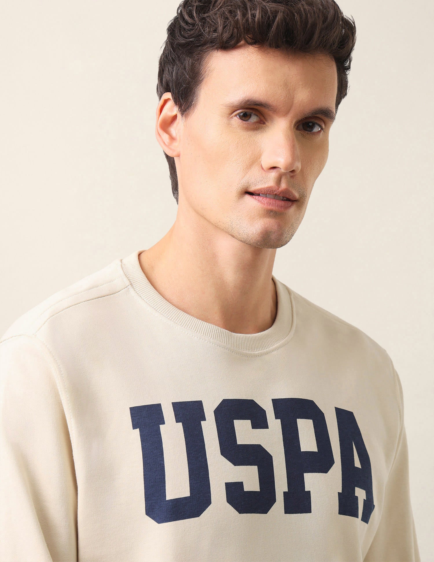 Collegiate Terry Sweatshirt Beige - U.S. Polo Assn. India | Large