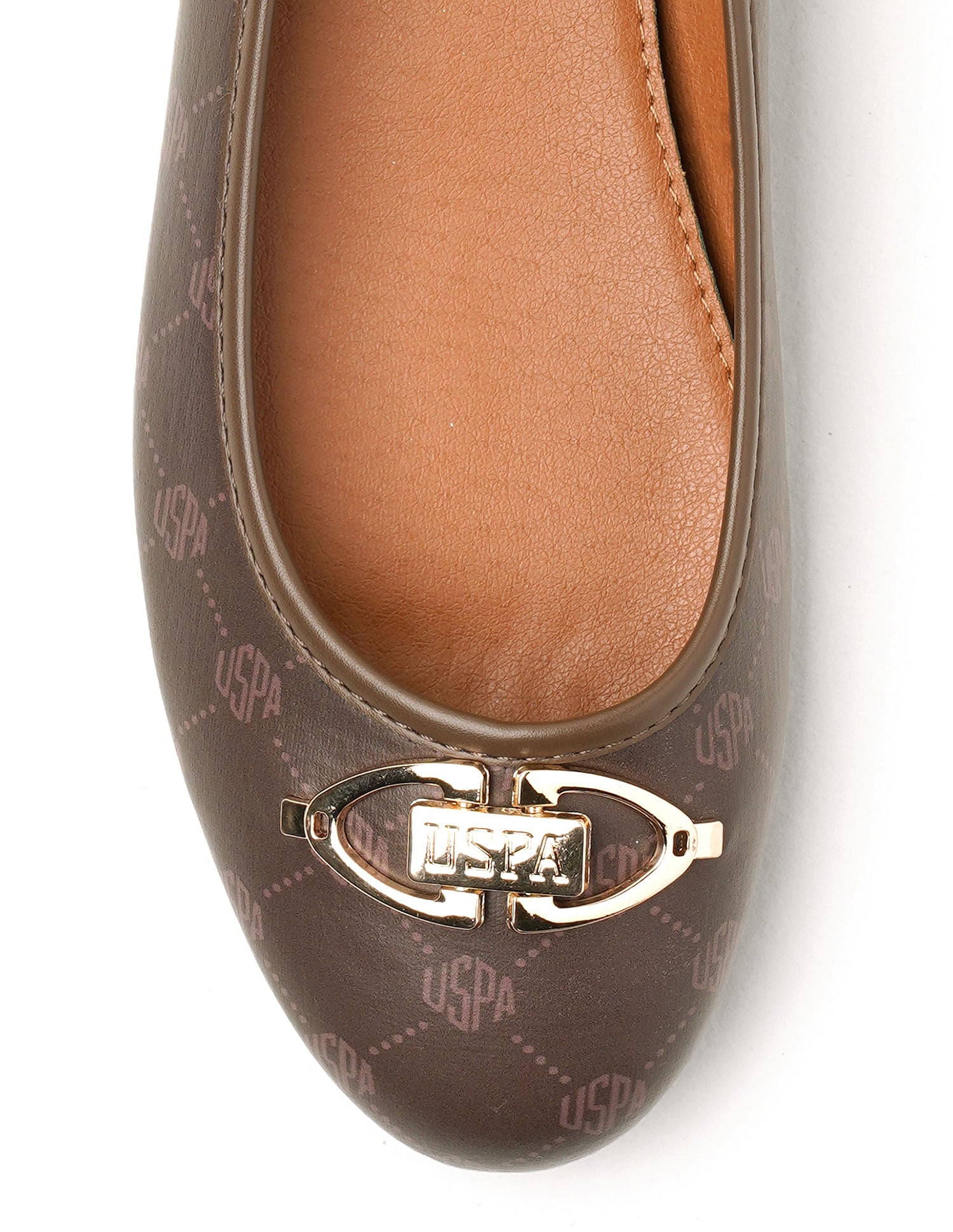 Panelled All Over Monogram Gloria Ballerinas Tan - U.S. Polo Assn. India | Large