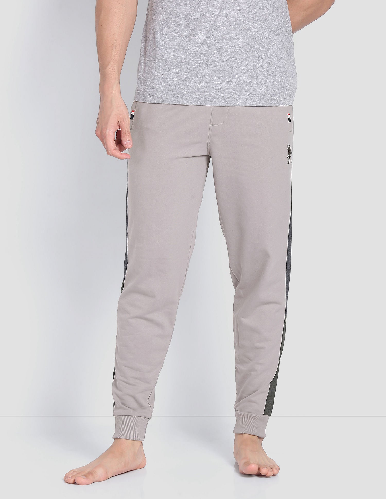 Contrast Panel Tapered OJ001 Lounge Joggers - Pack Of 1 Ash - U.S. POLO ASSN. | Large